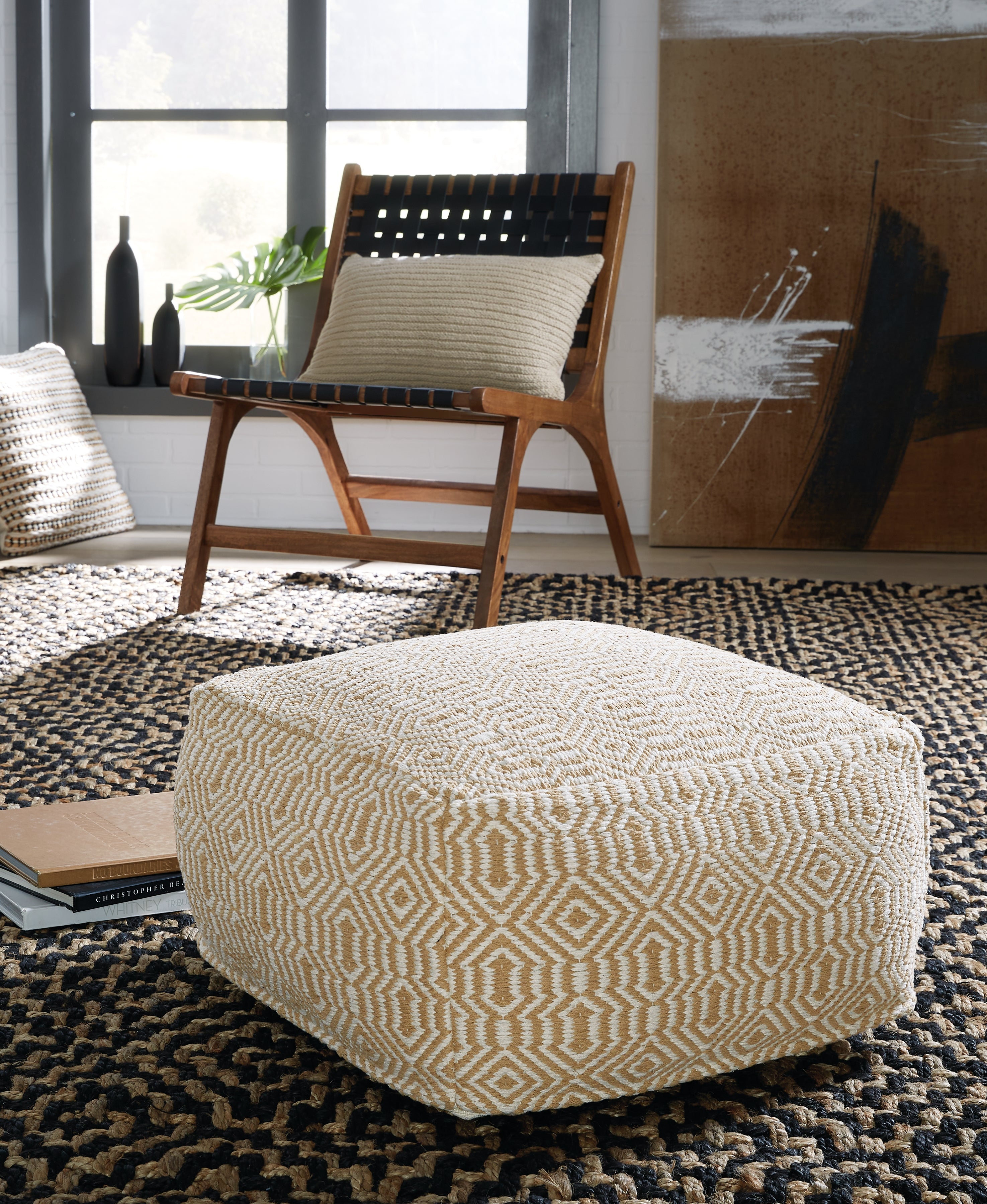 A2Z Furniture - Ashley Furniture - Adamont Pouf - Pouf / Tan/Ivory - A1001059