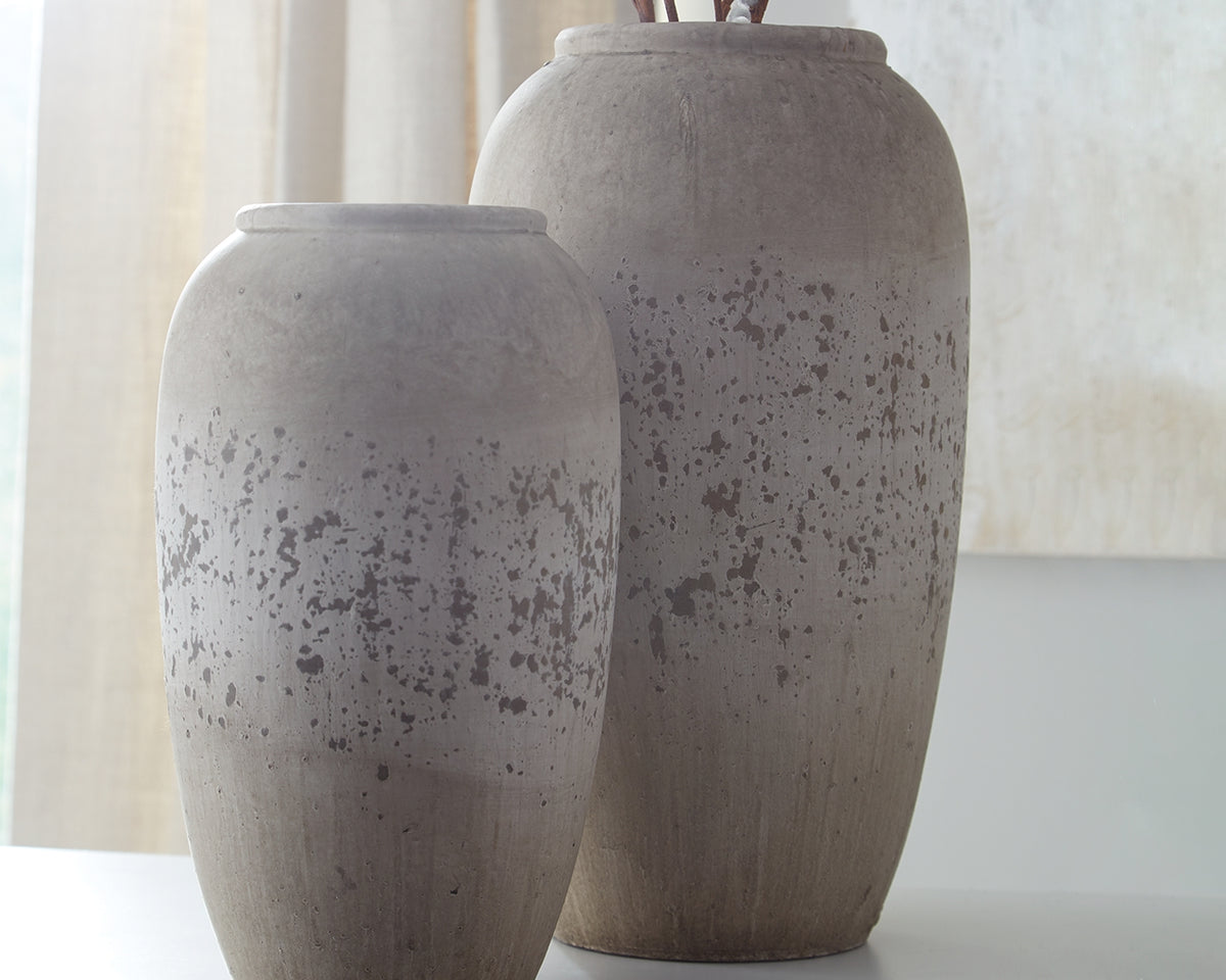 A2Z Furniture - Ashley Furniture - Dimitra Vase - Vase Set (Set of 2) / Brown/Cream - A2000110