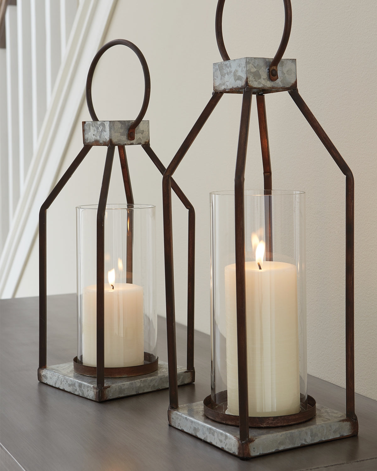 A2Z Furniture - Ashley Furniture - Diedrick Candle Holder - Lantern Set (Set of 2) / Gray/Black - A2000346