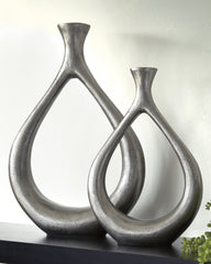 A2Z Furniture - Ashley Furniture - Dimaia Vase - Vase (Set of 2) / Antique Silver Finish - A2000348V