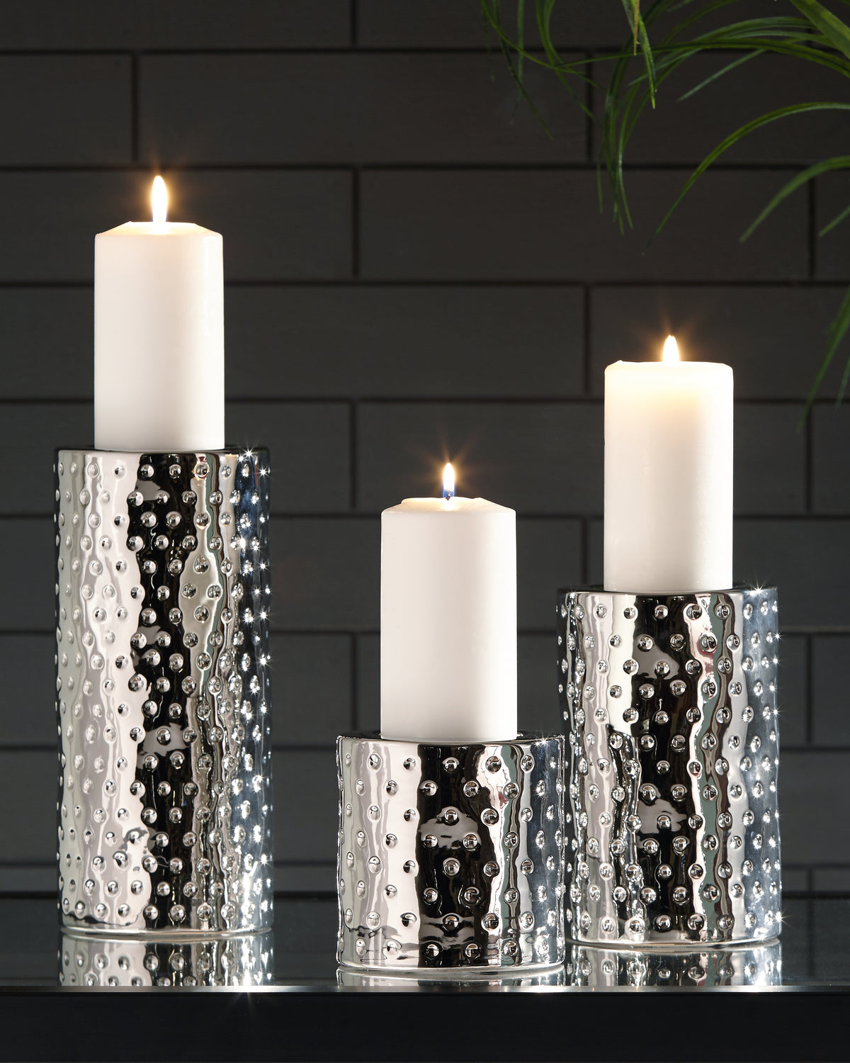 A2Z Furniture - Ashley Furniture - Marisa Candle Holder - Candle Holder Set (3/CN) / Silver Finish - A2000460