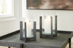 A2Z Furniture - Ashley Furniture - Garekton Candle Holder - Candle Holder Set (Set of 2) / Clear/Pewter Finish - A2000591