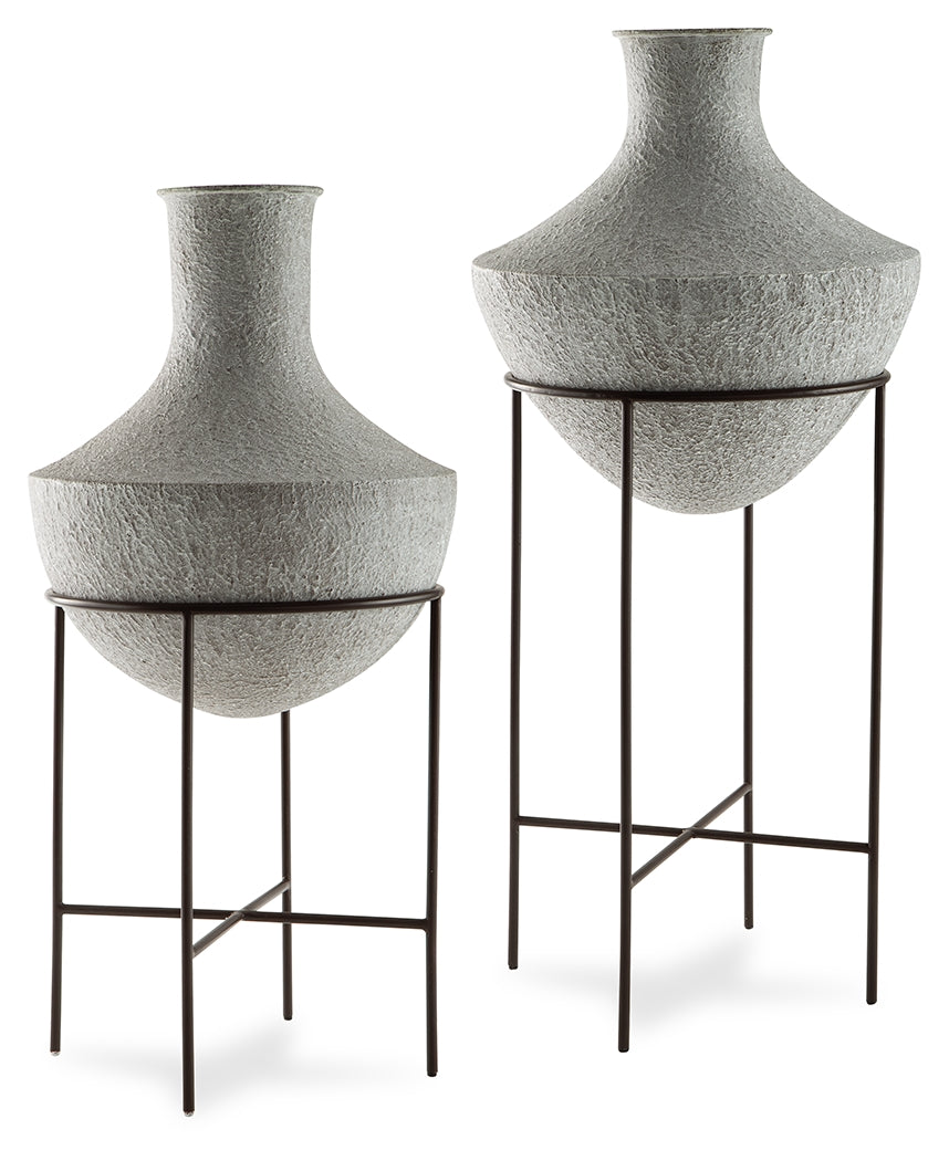 A2Z Furniture - Ashley Furniture - Estonbank Vase - Vase Set / Distressed Cream - A2000748A1
