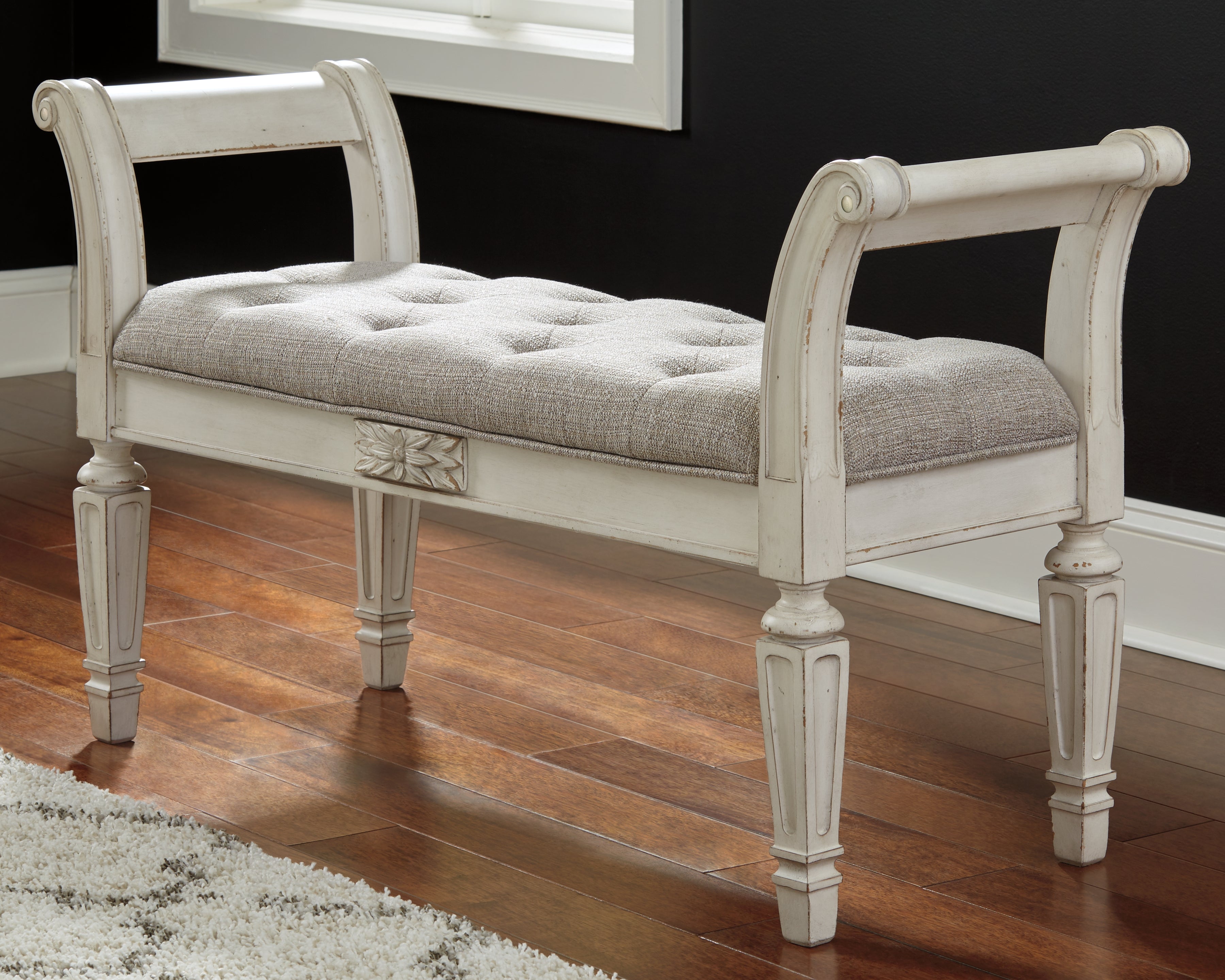 A2Z Furniture - Ashley Furniture - Realyn Accent Bench - Accent Bench / Antique White / 46"W x 16"D x 26"H - A3000157