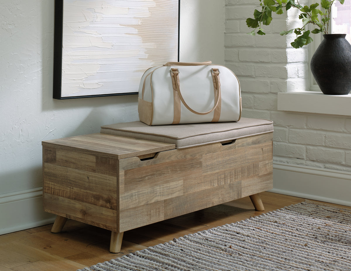 A2Z Furniture - Ashley Furniture - Gerdanet Storage Bench - Storage Bench / Beige/Brown / 39"W x 19"D x 17"H - A3000318