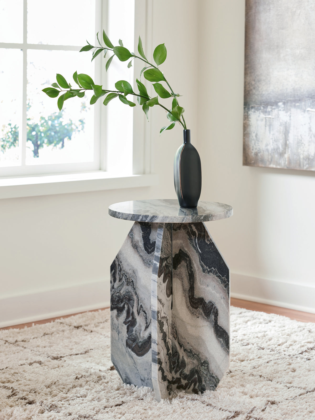 A2Z Furniture - Ashley Furniture - Wrenlane Accent Table - Accent Table / Black/White/Taupe - A4000646