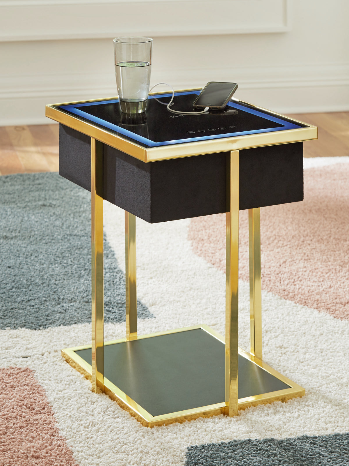 A2Z Furniture - Ashley Furniture - Rexwell Accent Table with Speaker - Accent Table with Speaker / Black/Gold Finish - A4000681