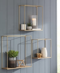 A2Z Furniture - Ashley Furniture - Efharis Wall Decor - Wall Shelf Set (3/CN) / Natural/Gold Finish - A8010107