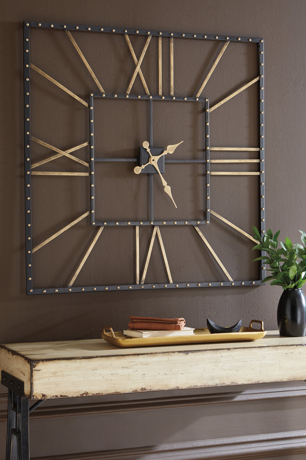 A2Z Furniture - Ashley Furniture - Thames Wall Decor - Wall Clock / Black/Gold Finish - A8010112