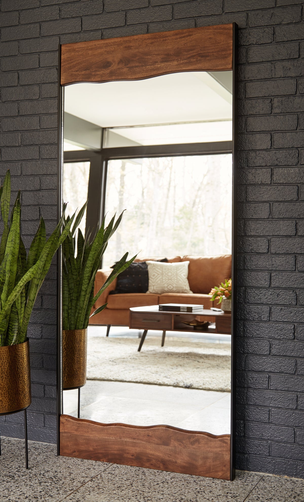 A2Z Furniture - Ashley Furniture - Panchali Mirror - Floor Mirror / Brown/Black - A8010197