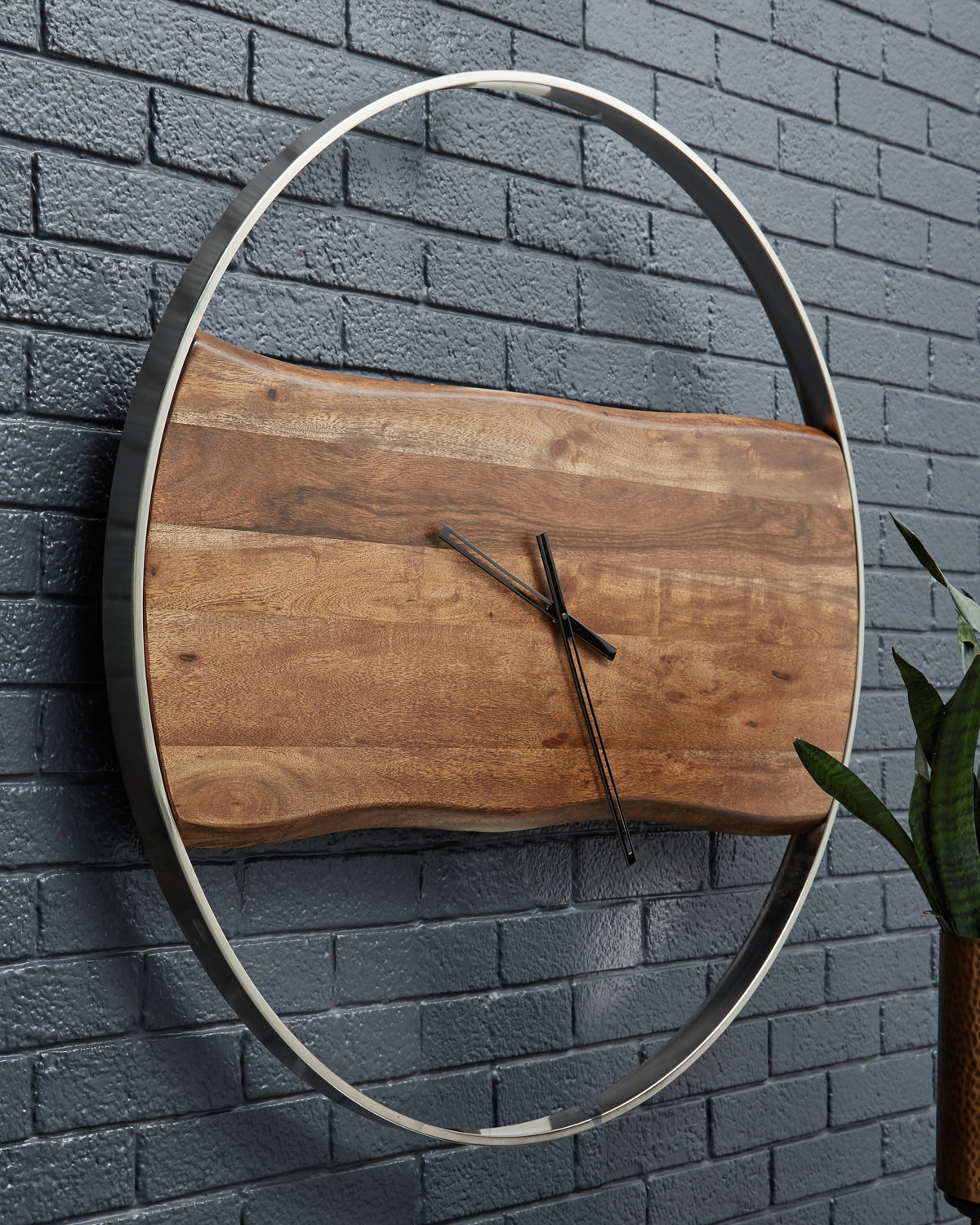 A2Z Furniture - Ashley Furniture - Panchali Wall Decor - Wall Clock / Brown/Silver Finish - A8010198