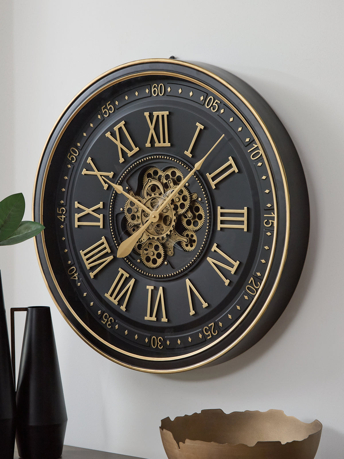A2Z Furniture - Ashley Furniture - Dairton Wall Decor - Wall Clock / Black/Gold Finish - A8010385