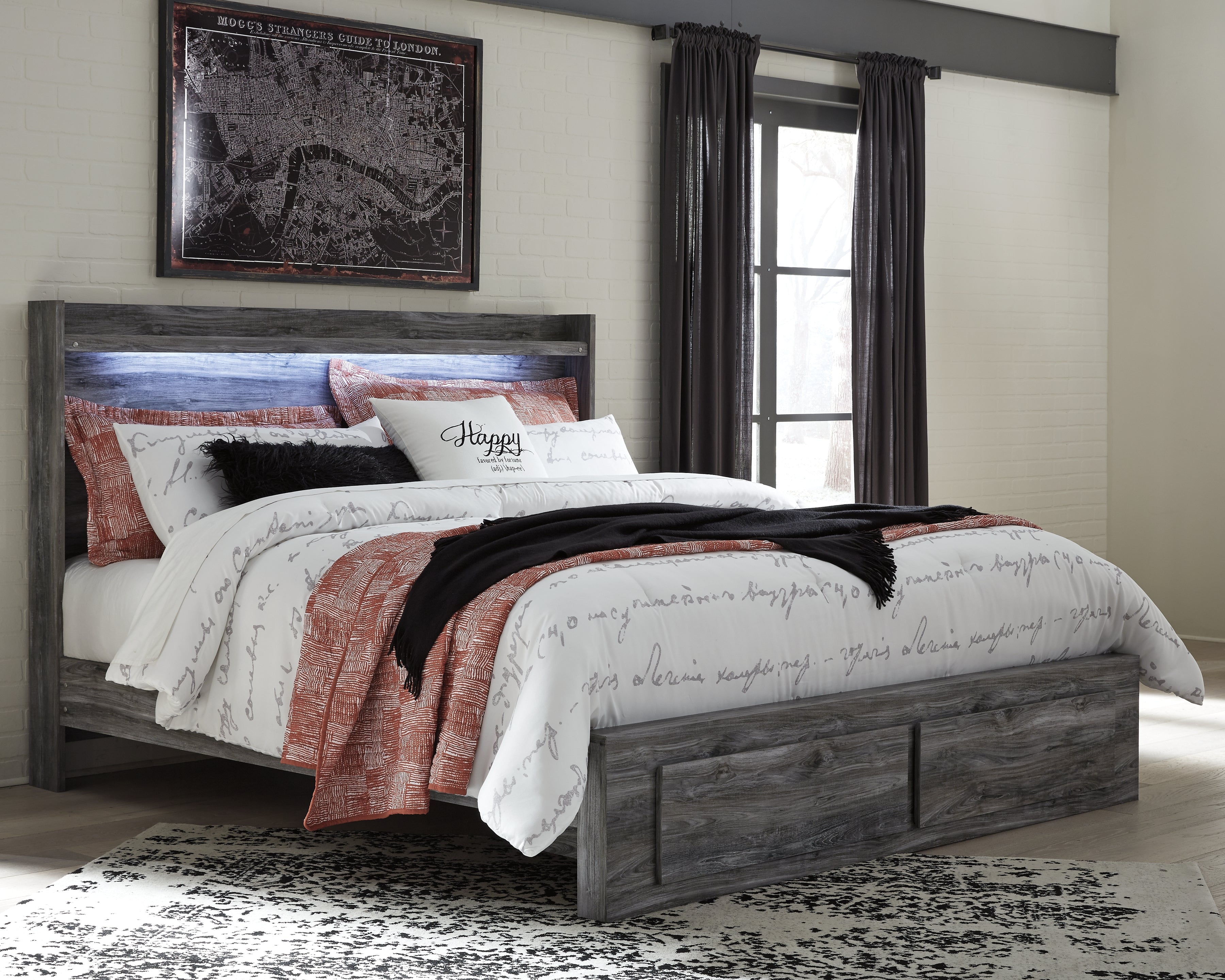 A2Z Furniture - Ashley Furniture - Baystorm Bedroom - King Panel Bed with 2 Storage Drawers / Gray - B221B12