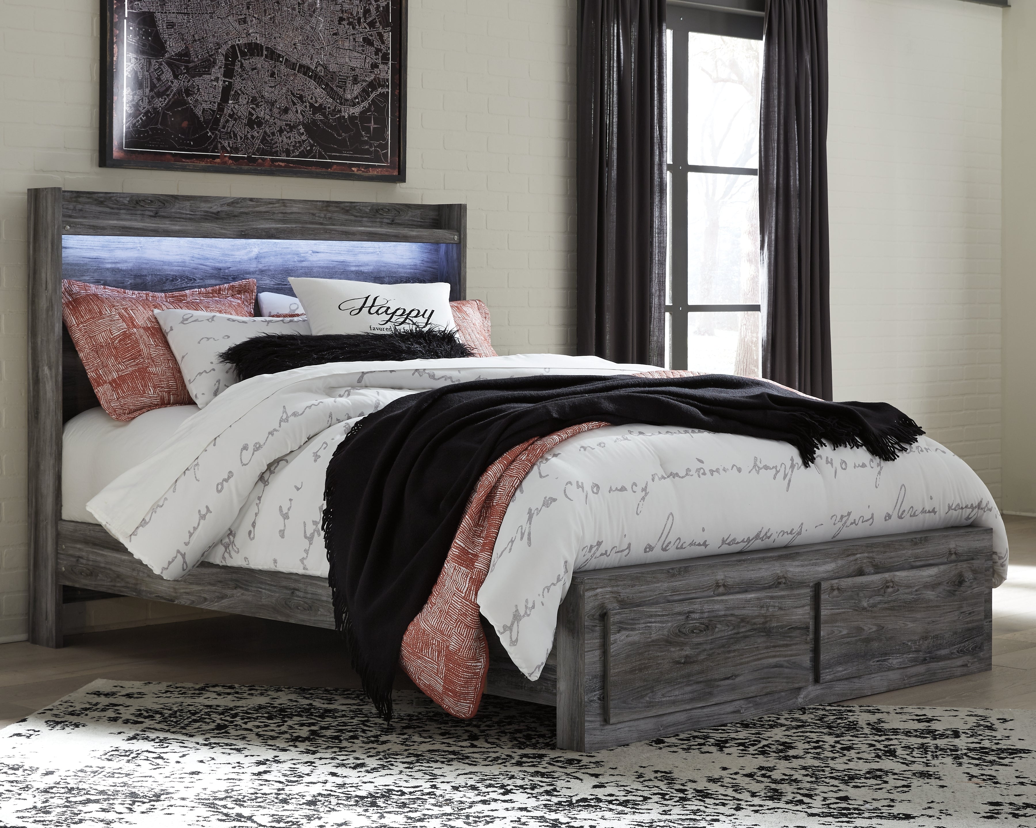 A2Z Furniture - Ashley Furniture - Baystorm Bedroom - Queen Panel Bed with 2 Storage Drawers / Gray - B221B5