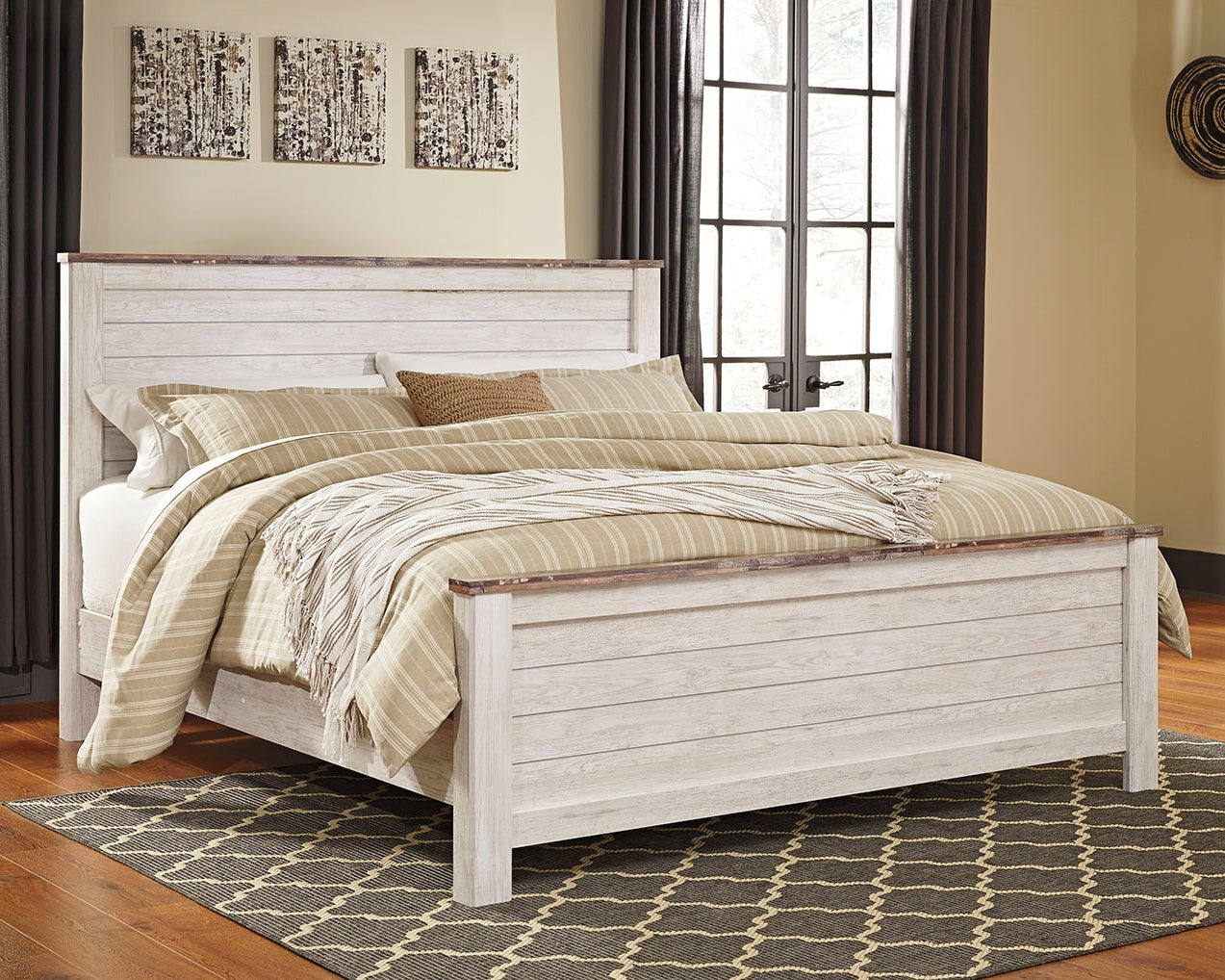 A2Z Furniture - Ashley Furniture - Willowton Bedroom - California King Panel Bed / Whitewash - B267B28