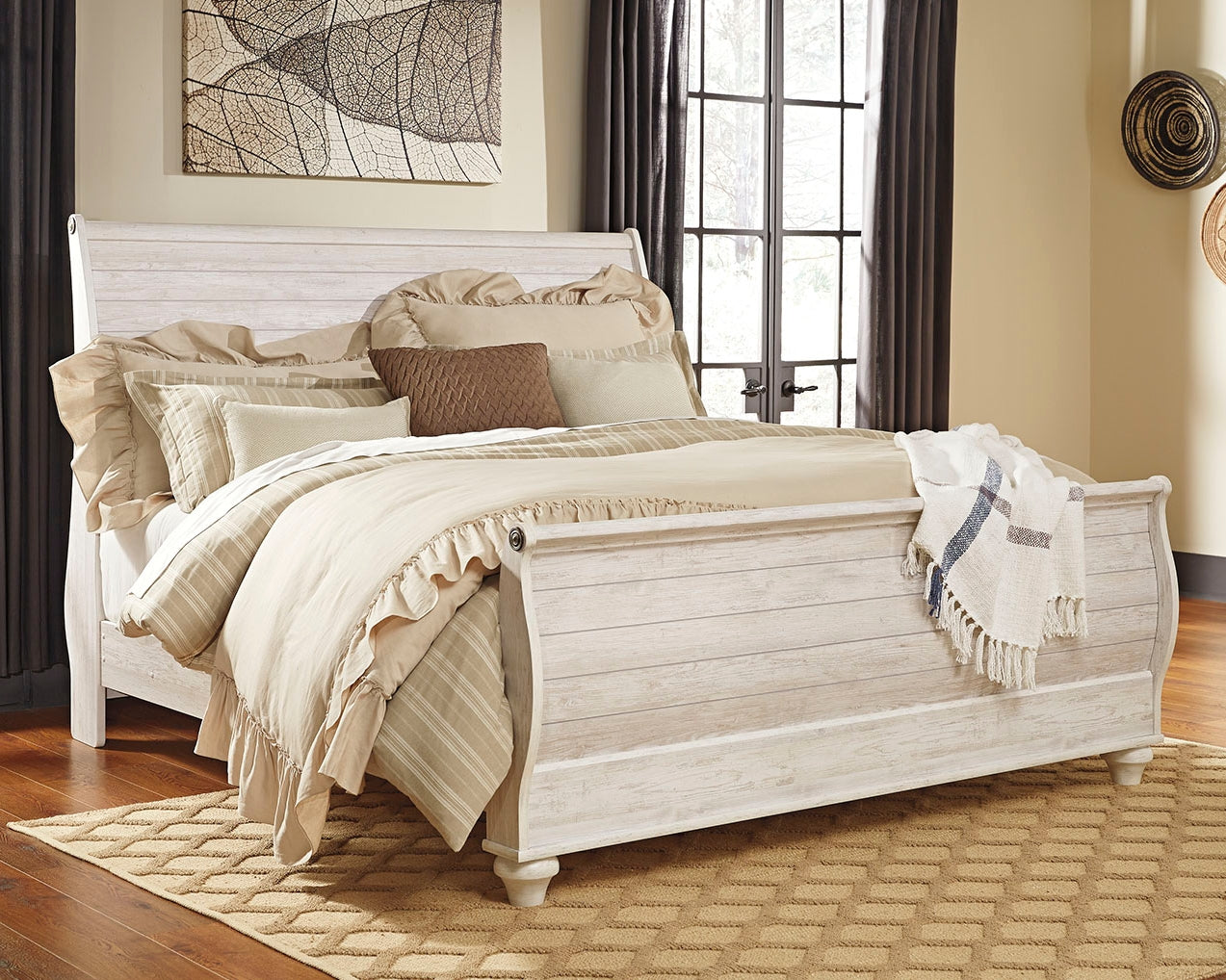 A2Z Furniture - Ashley Furniture - Willowton Bedroom - King Sleigh Bed / Whitewash - B267B11