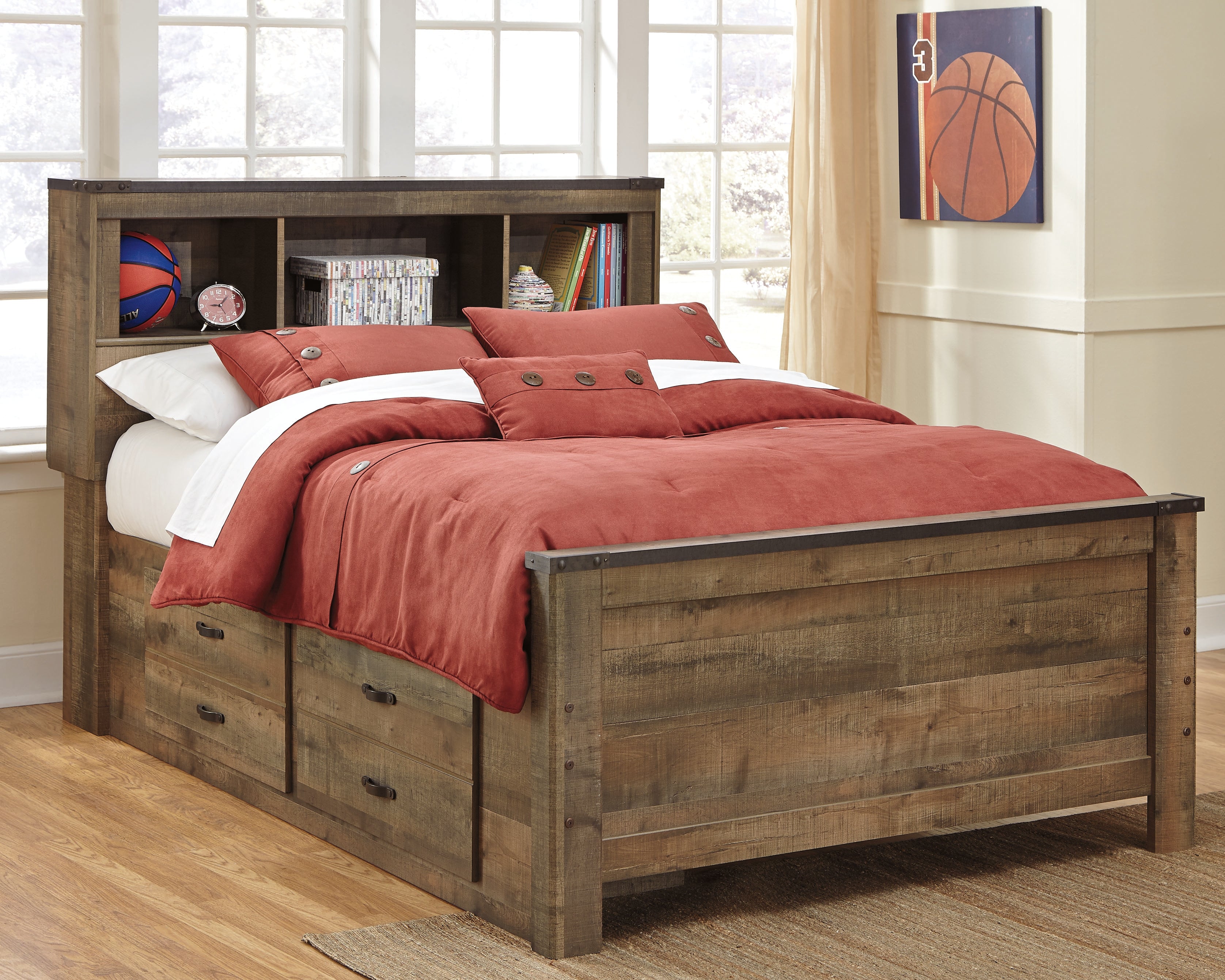 A2Z Furniture - Ashley Furniture - Trinell Bedroom - Full Panel Bed with 2 Storage Drawers / Brown - B446B10