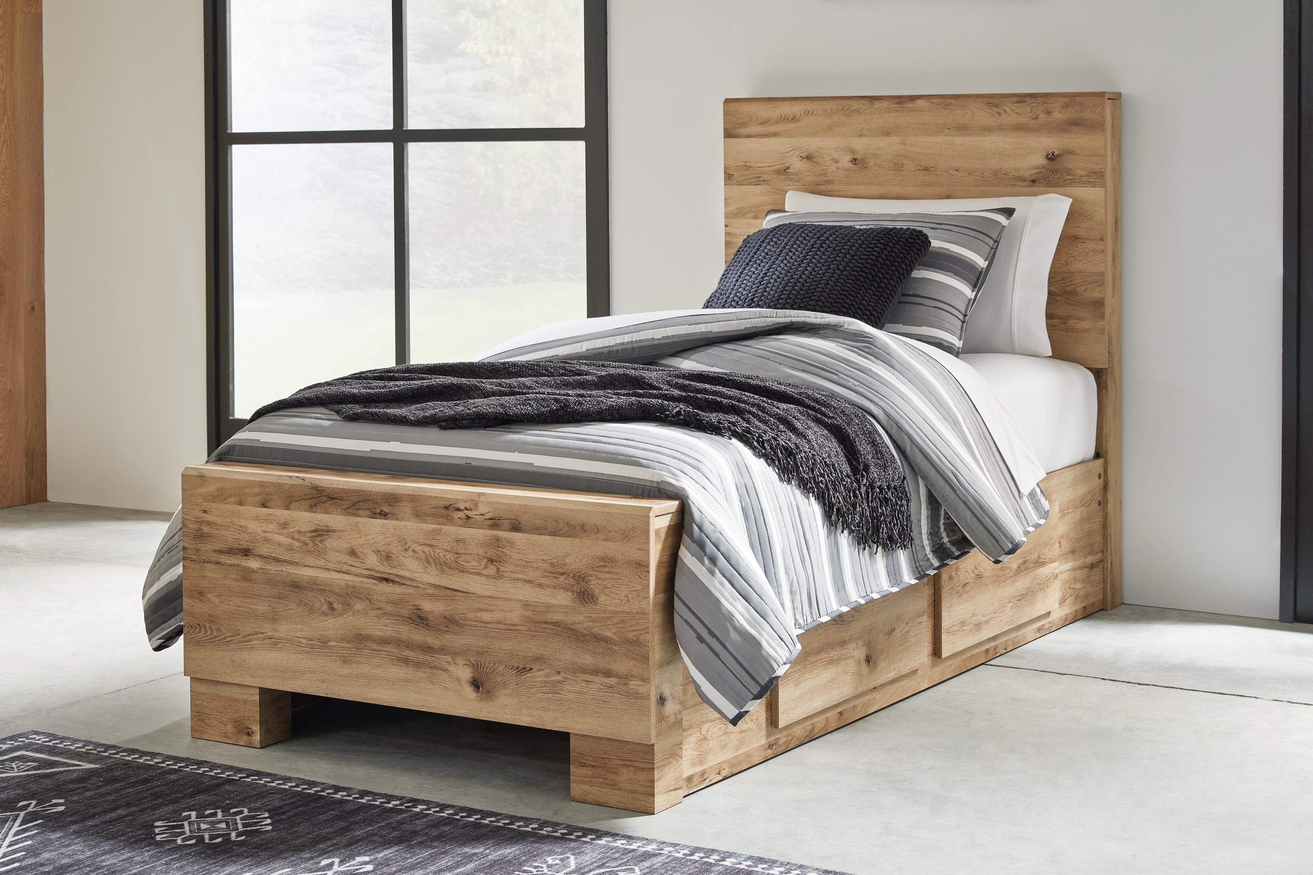 A2Z Furniture - Ashley Furniture - Hyanna Bedroom - Twin Panel Bed with 1 Side Storage / Tan Brown - B1050B24