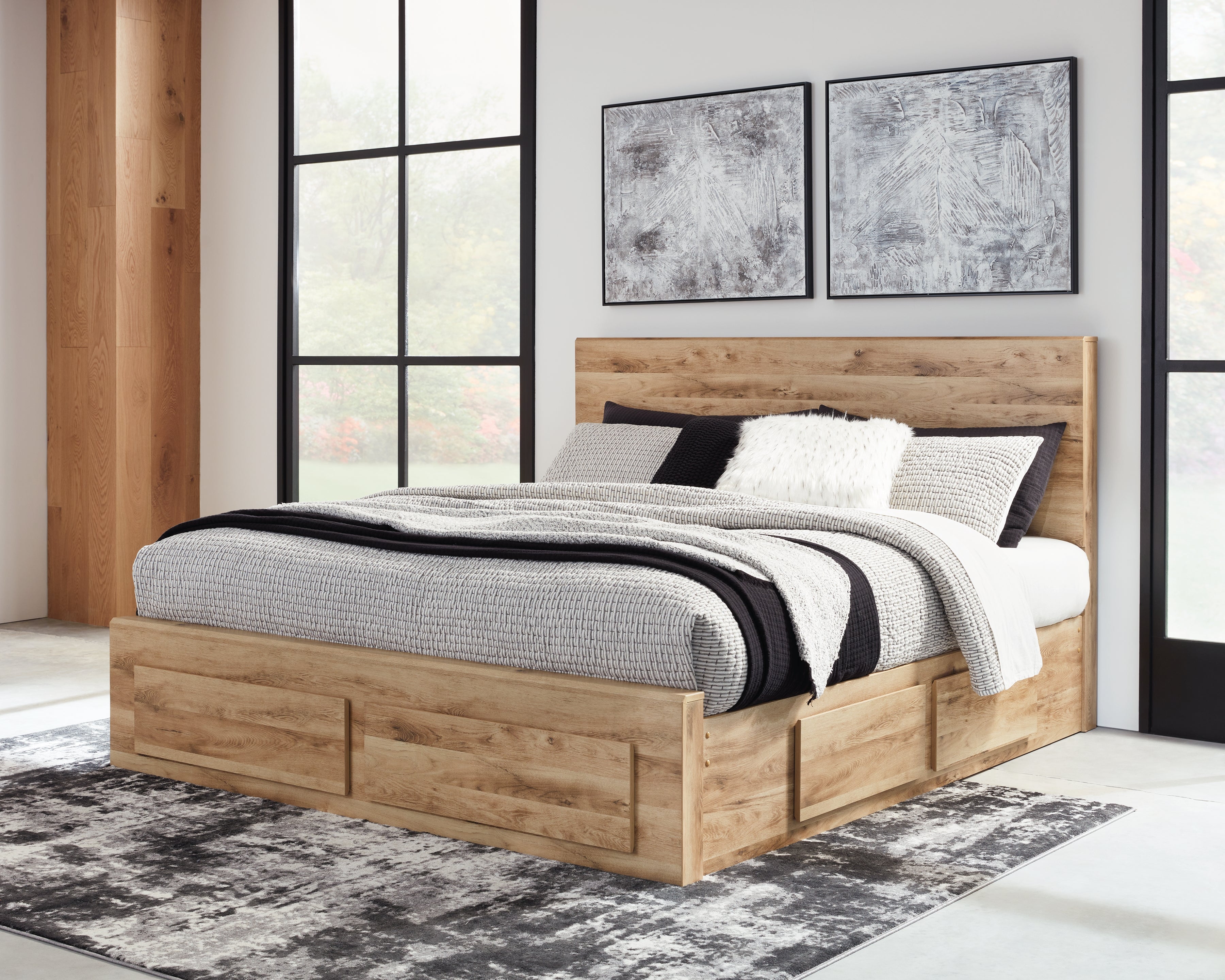 A2Z Furniture - Ashley Furniture - Hyanna Bedroom - King Panel Storage Bed with 2 Under Bed Storage Drawers / Tan Brown - B1050B13