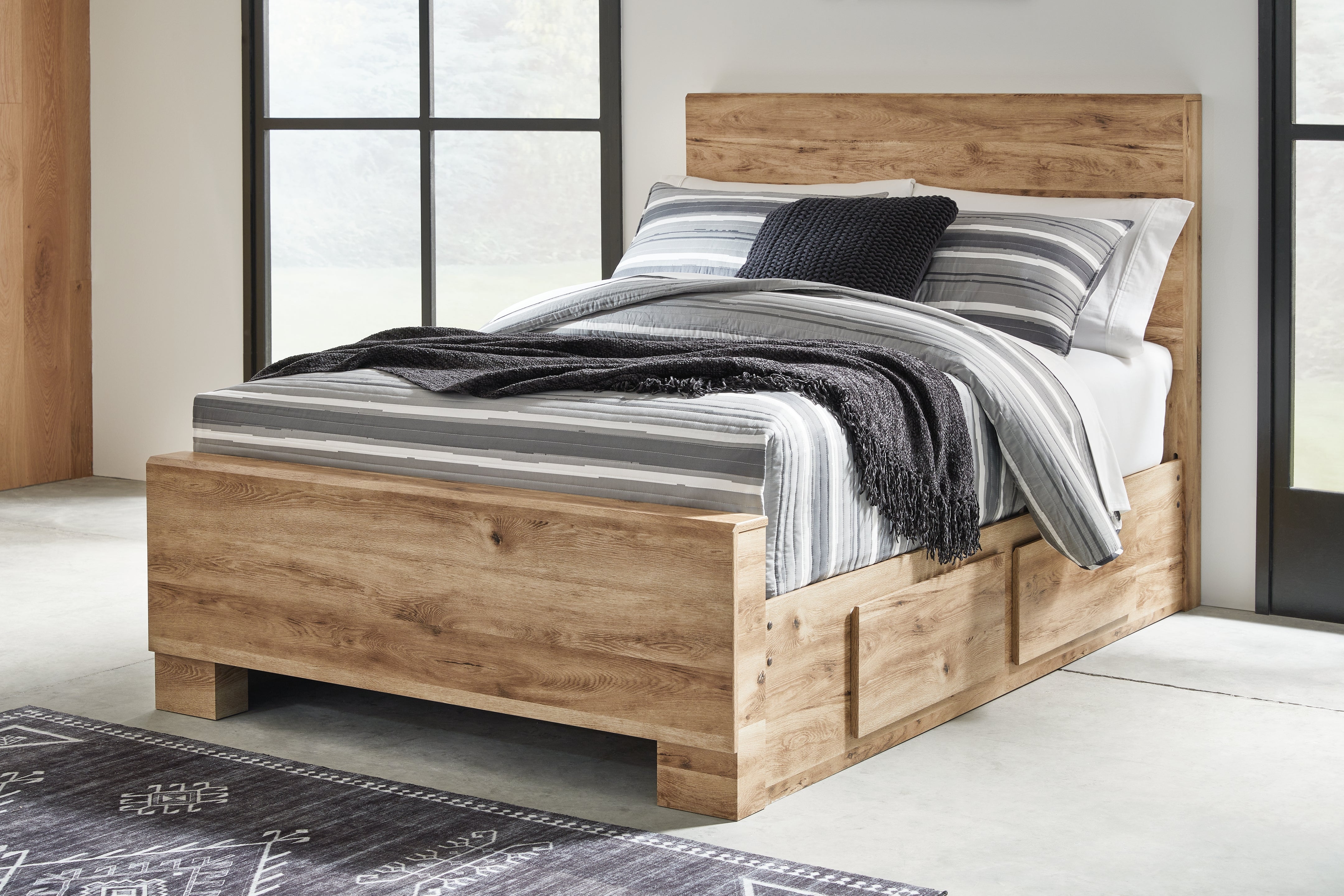 A2Z Furniture - Ashley Furniture - Hyanna Bedroom - Full Panel Bed with 1 Side Storage / Tan Brown - B1050B25