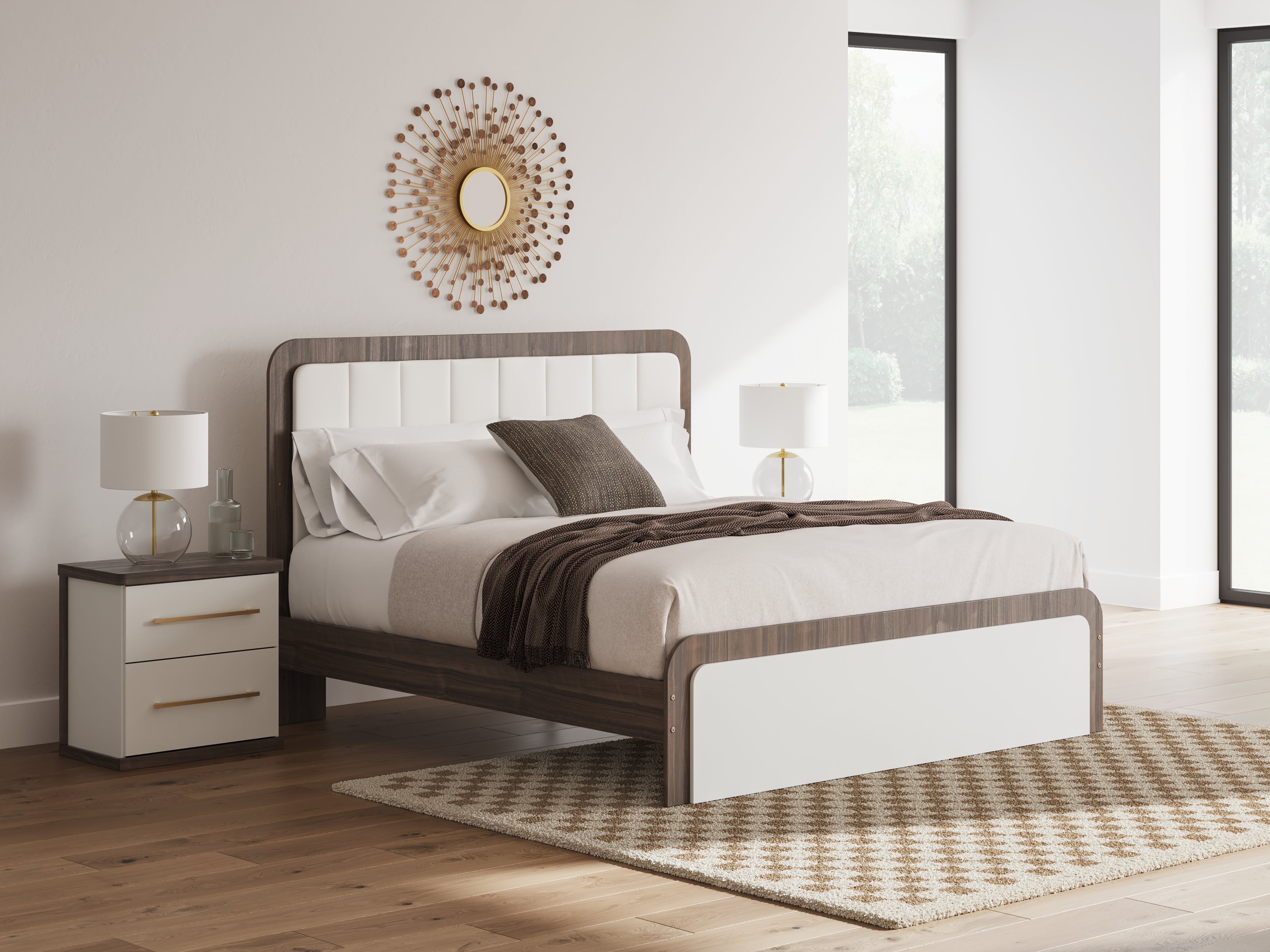 A2Z Furniture - Ashley Furniture - Kendanport Bedroom - King Upholstered Bed / White/Brown - PCB1108B8