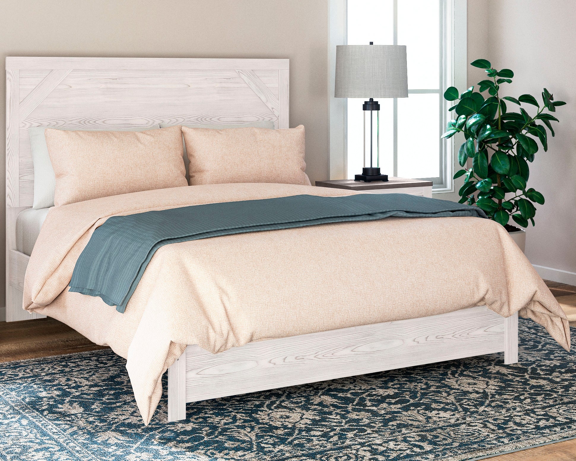 A2Z Furniture - Ashley Furniture - Gerridan Bedroom - Queen Panel Bed / White/Gray - B1190B2