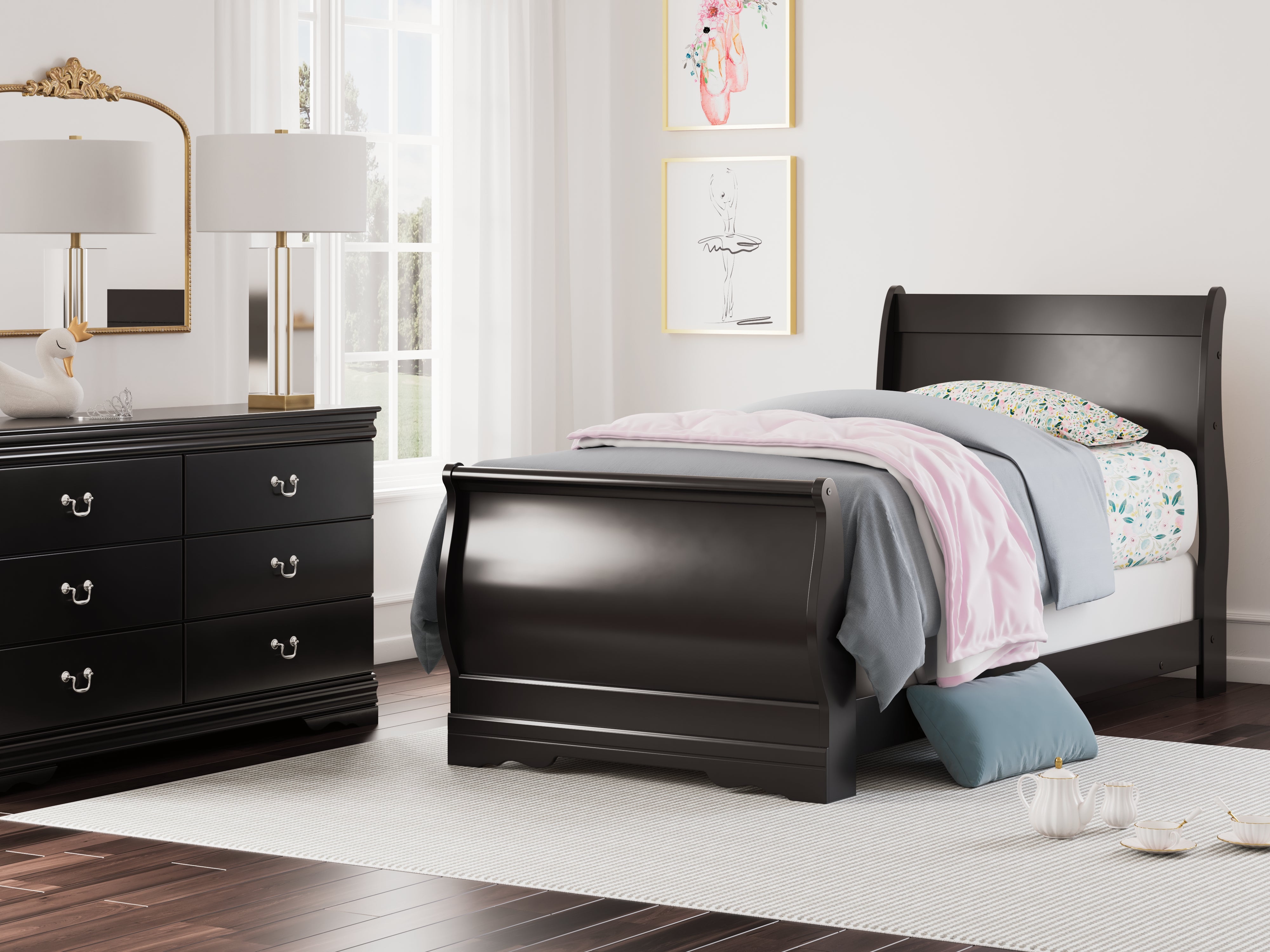 A2Z Furniture - Ashley Furniture - Huey Vineyard Bedroom - Twin Sleigh Bed / Black - B128B5