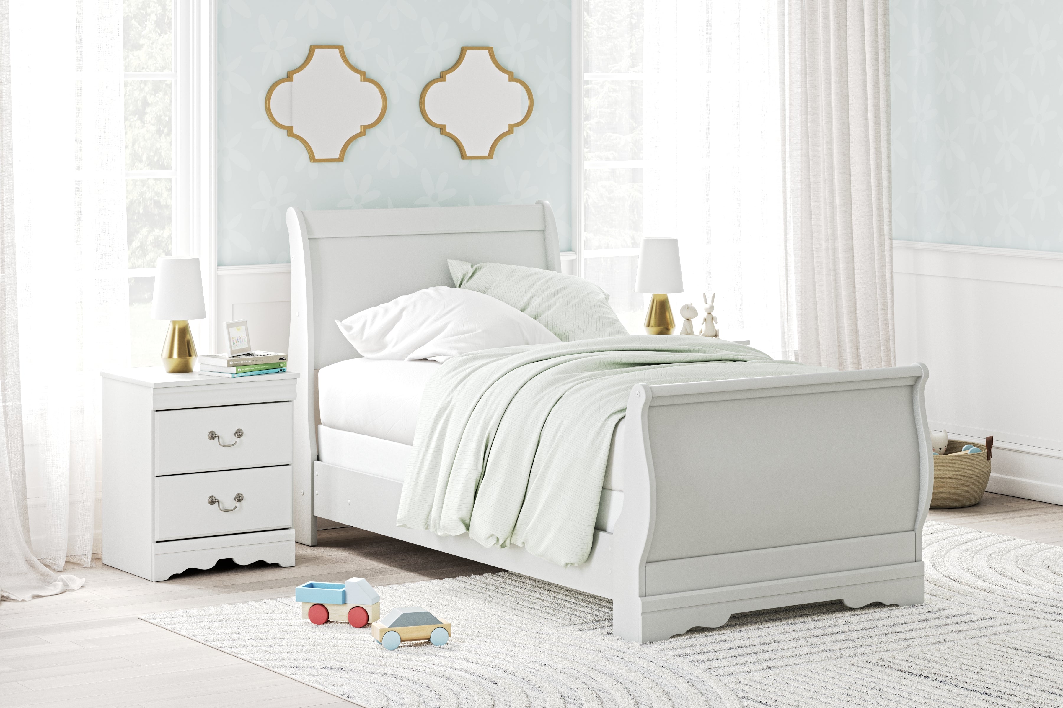 A2Z Furniture - Ashley Furniture - Anarasia Bedroom - Twin Sleigh Bed / White - B129B1