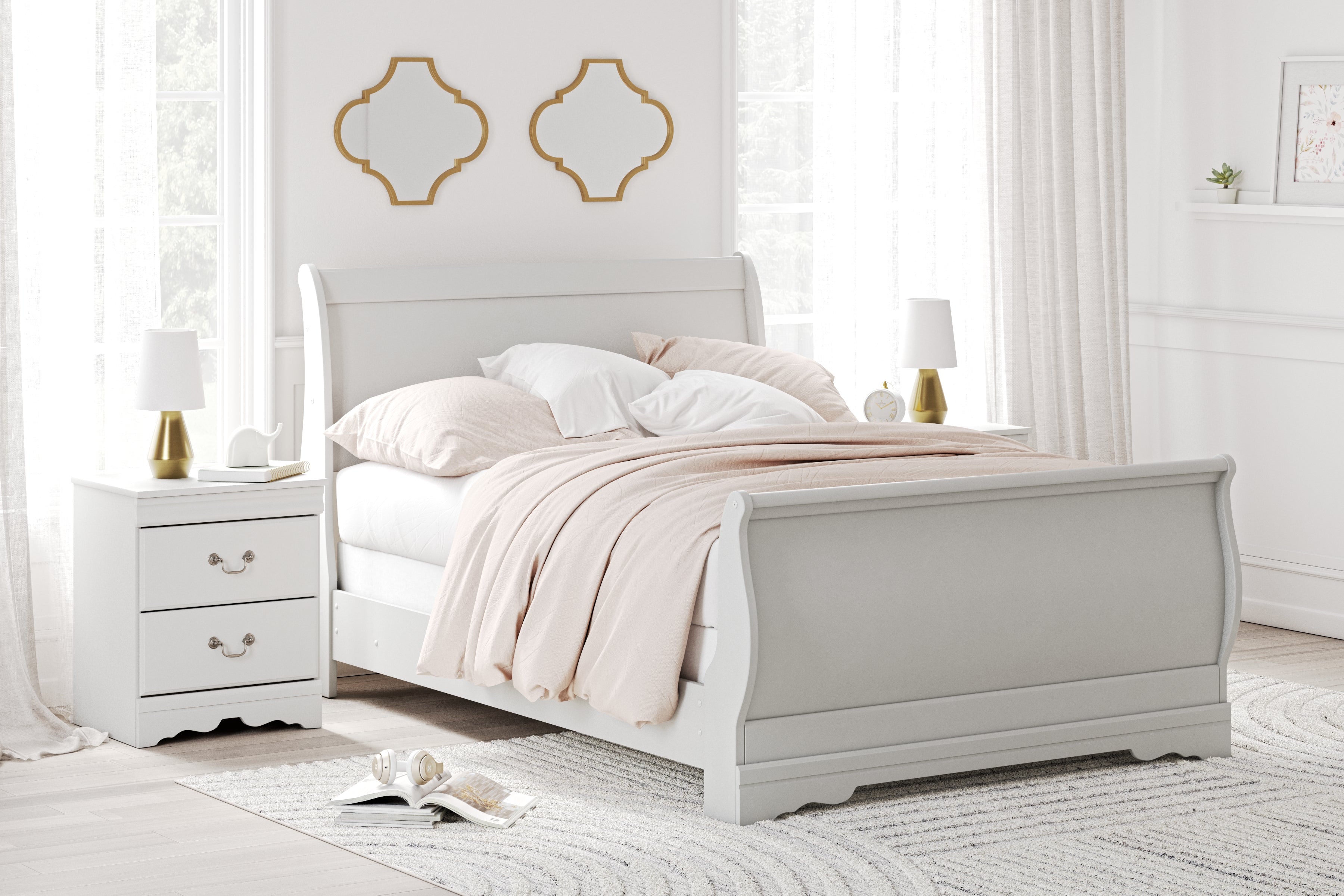 A2Z Furniture - Ashley Furniture - Anarasia Bedroom - Full Sleigh Bed / White - B129B2