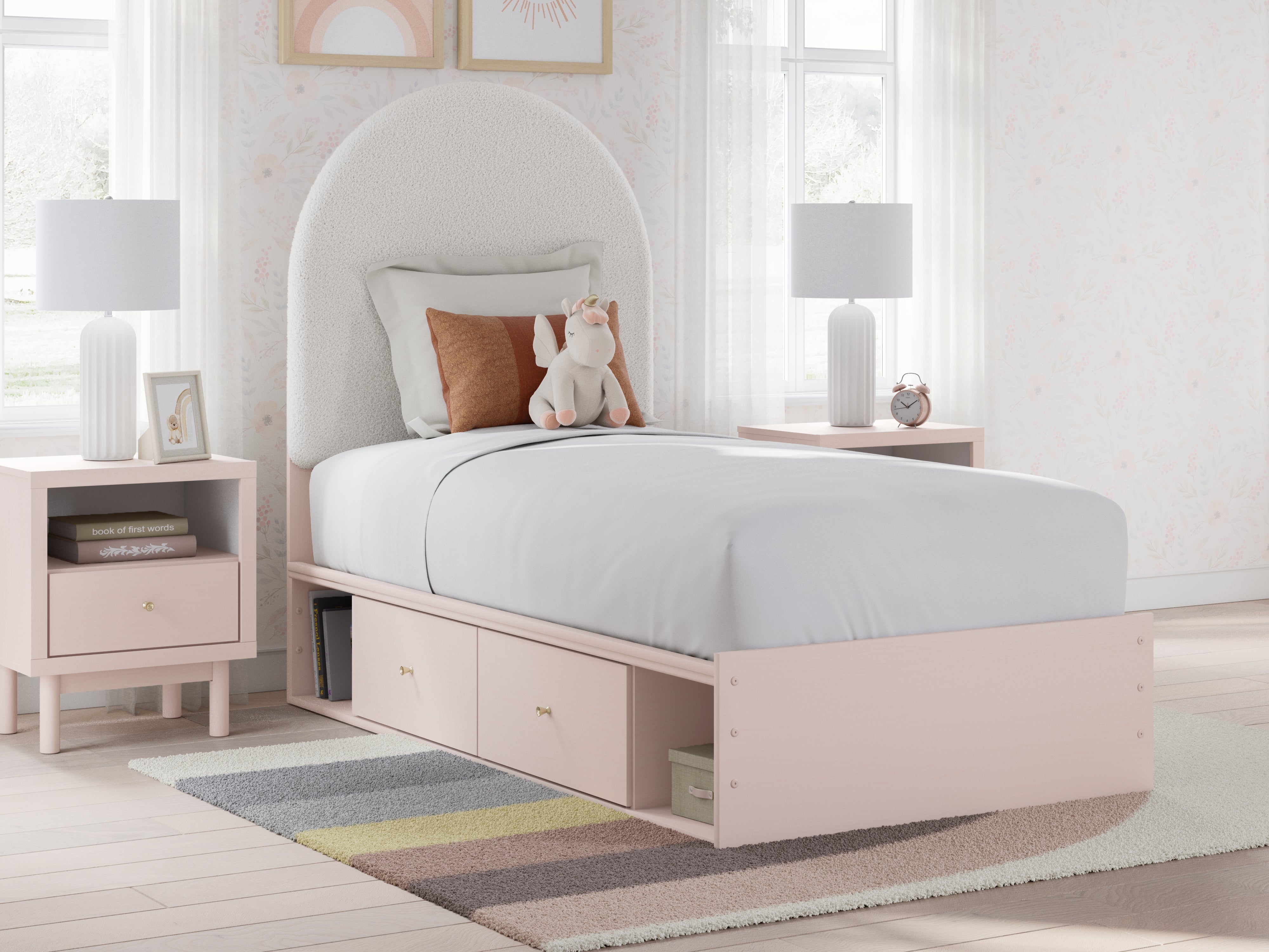 A2Z Furniture - Ashley Furniture - Wistenpine Bedroom - Twin Upholstered Panel Bed with Storage / Blush - B1323B12