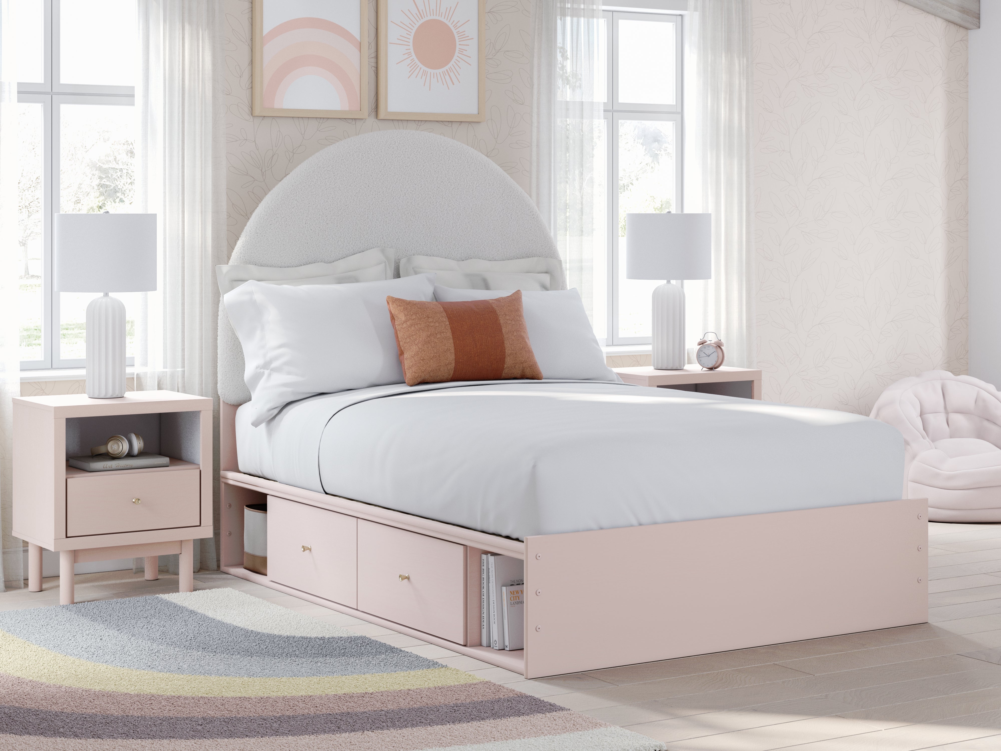 A2Z Furniture - Ashley Furniture - Wistenpine Bedroom - Full Upholstered Panel Bed with Storage / Blush - B1323B15