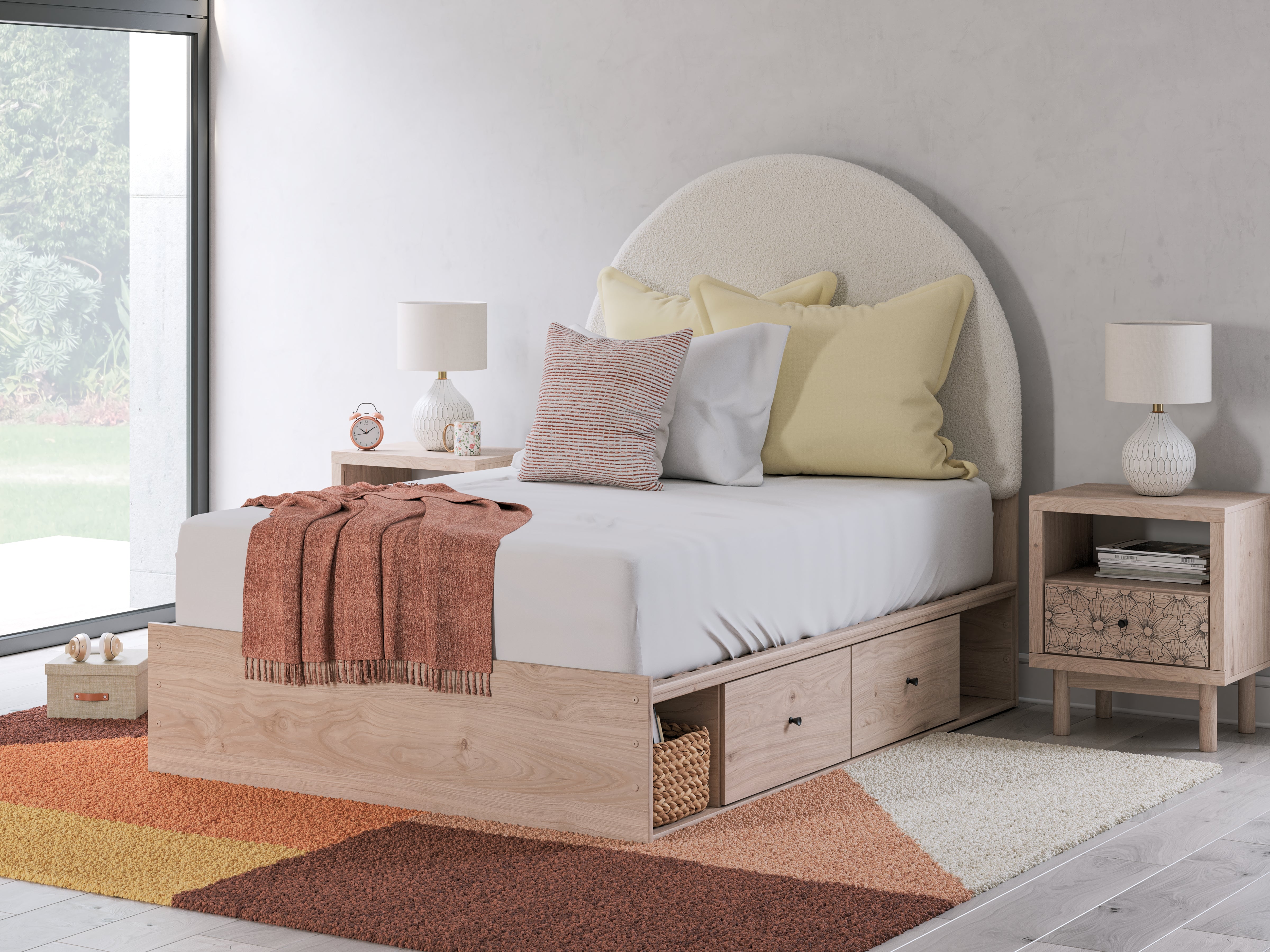 A2Z Furniture - Ashley Furniture - Arloster Bedroom - Full Upholstered Panel Bed with Storage / Tan/White - PCB1566B5