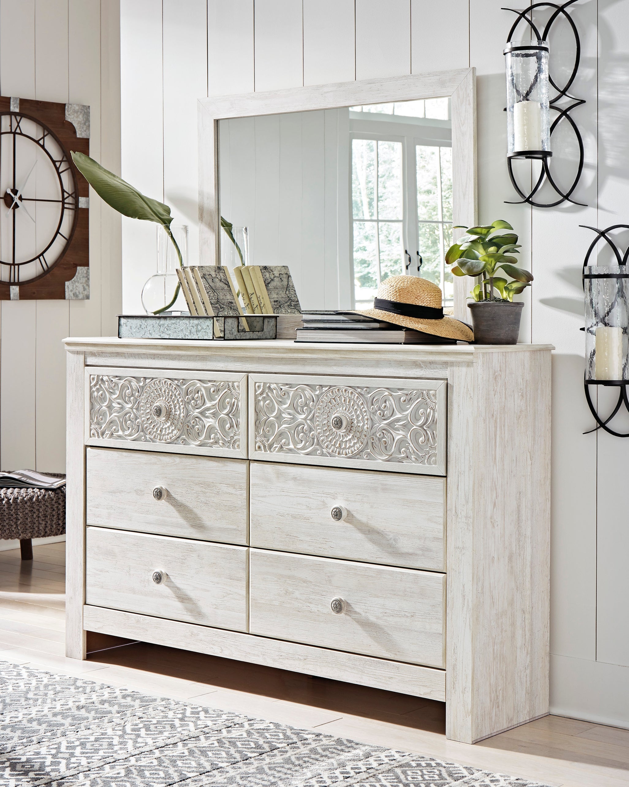 A2Z Furniture - Ashley Furniture - Paxberry Bedroom - Dresser and Mirror / Whitewash - B181B8