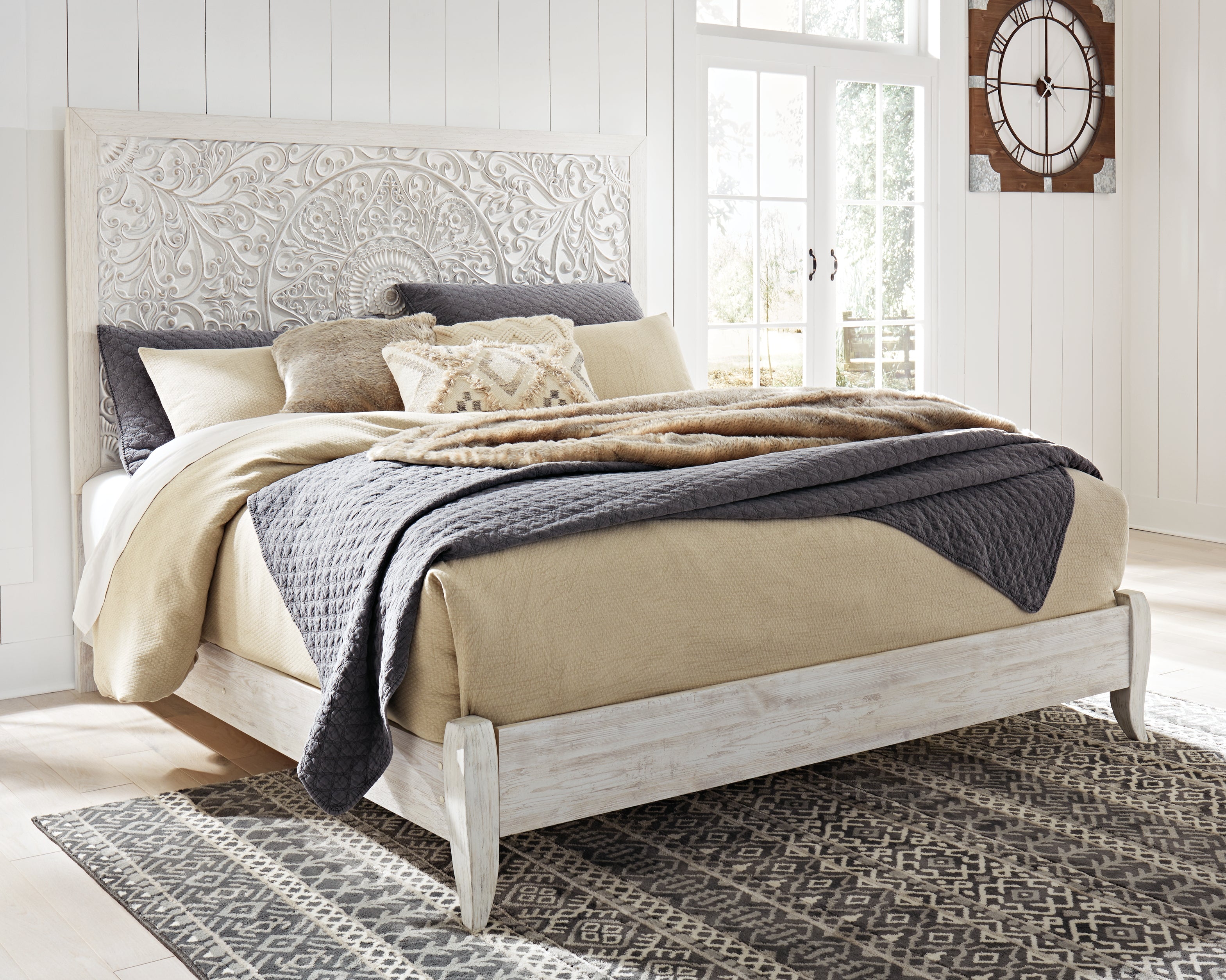 A2Z Furniture - Ashley Furniture - Paxberry Bedroom - King Panel Bed / Whitewash - B181B10