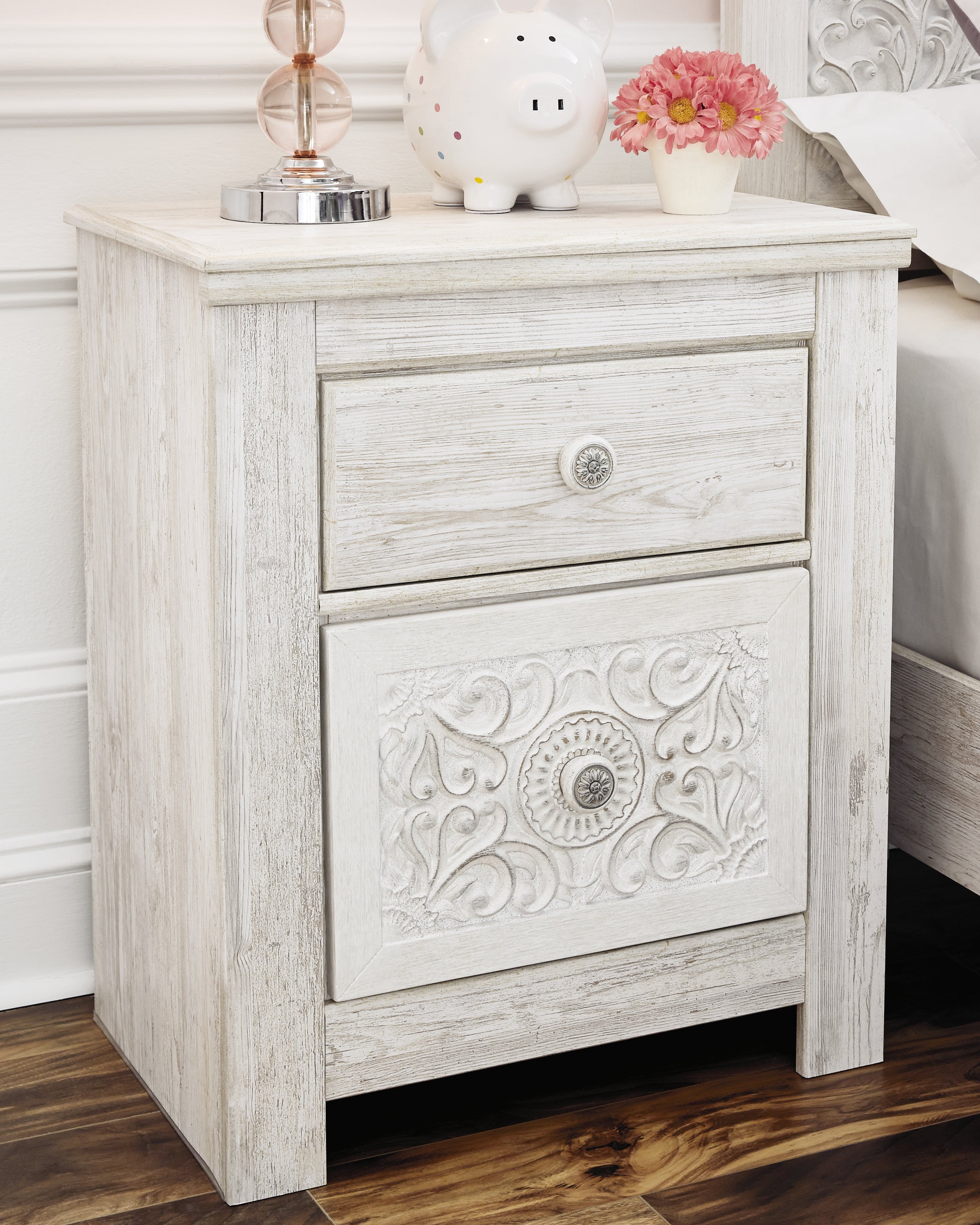 A2Z Furniture - Ashley Furniture - Paxberry Bedroom - Two Drawer Night Stand / Whitewash - B181-92