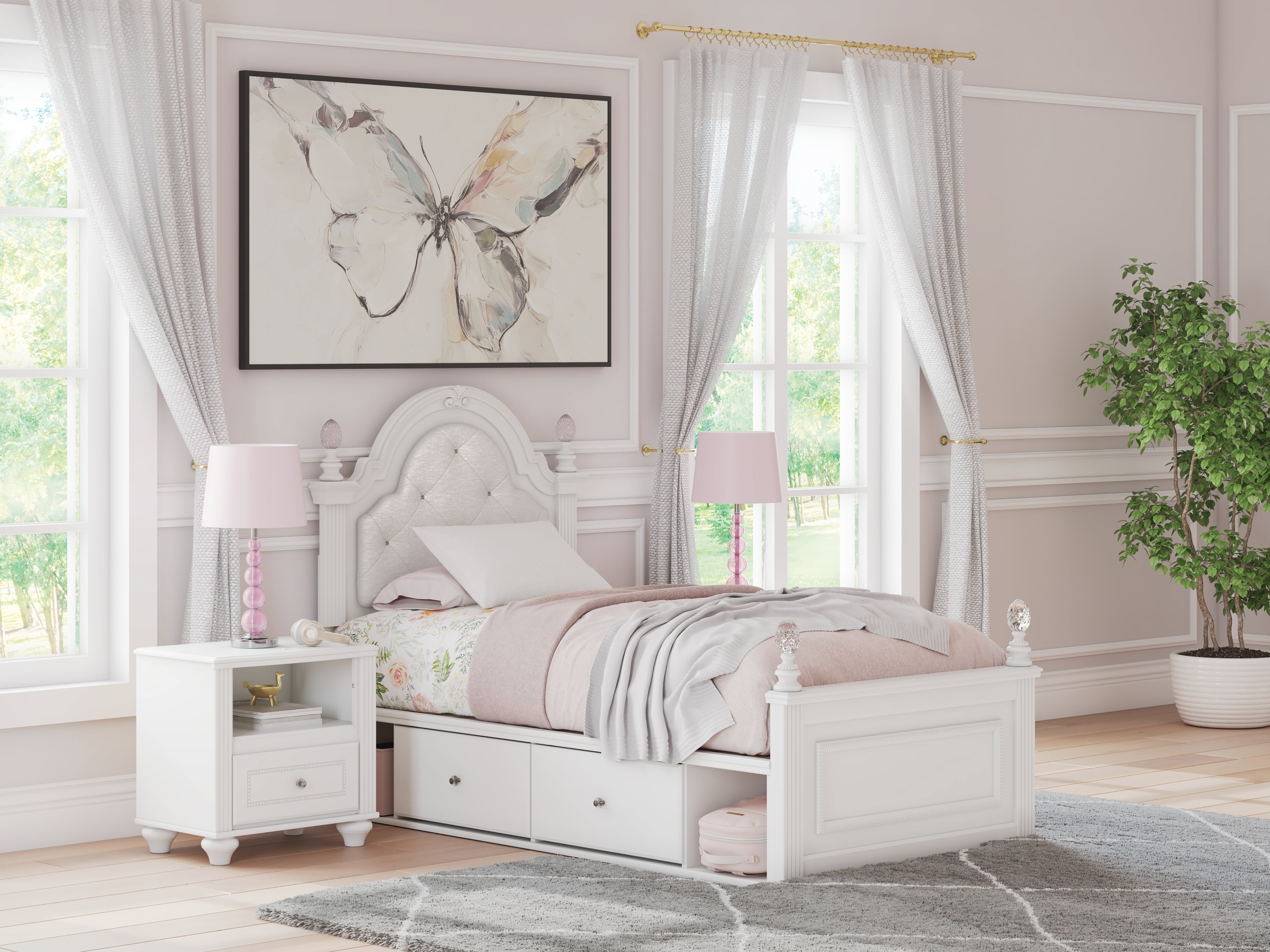 A2Z Furniture - Ashley Furniture - Kozlani Bedroom - Twin Upholstered Panel Storage Bed / White - PCB1819B9