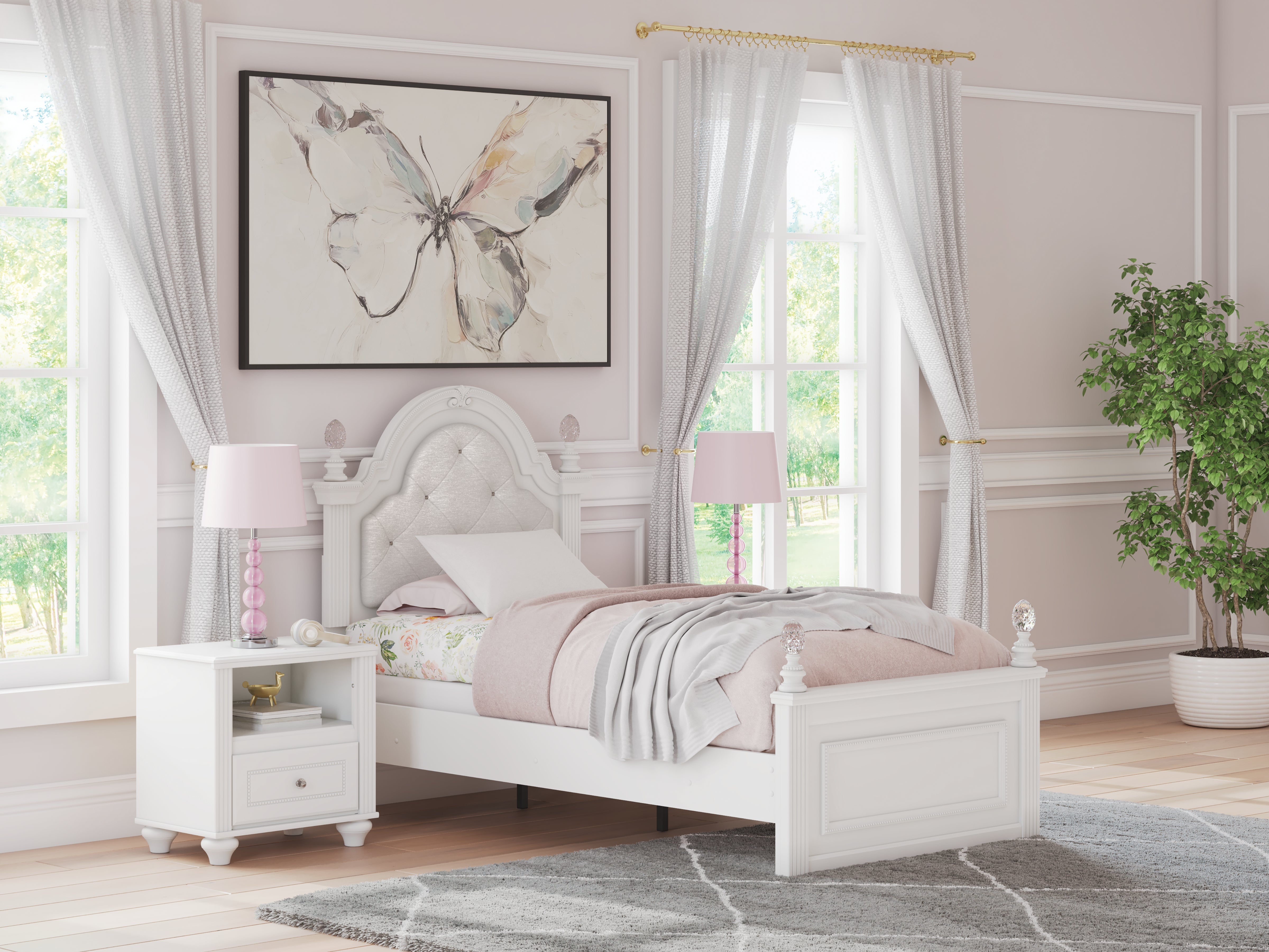 A2Z Furniture - Ashley Furniture - Kozlani Bedroom - Twin Upholstered Panel Bed / White - PCB1819B5