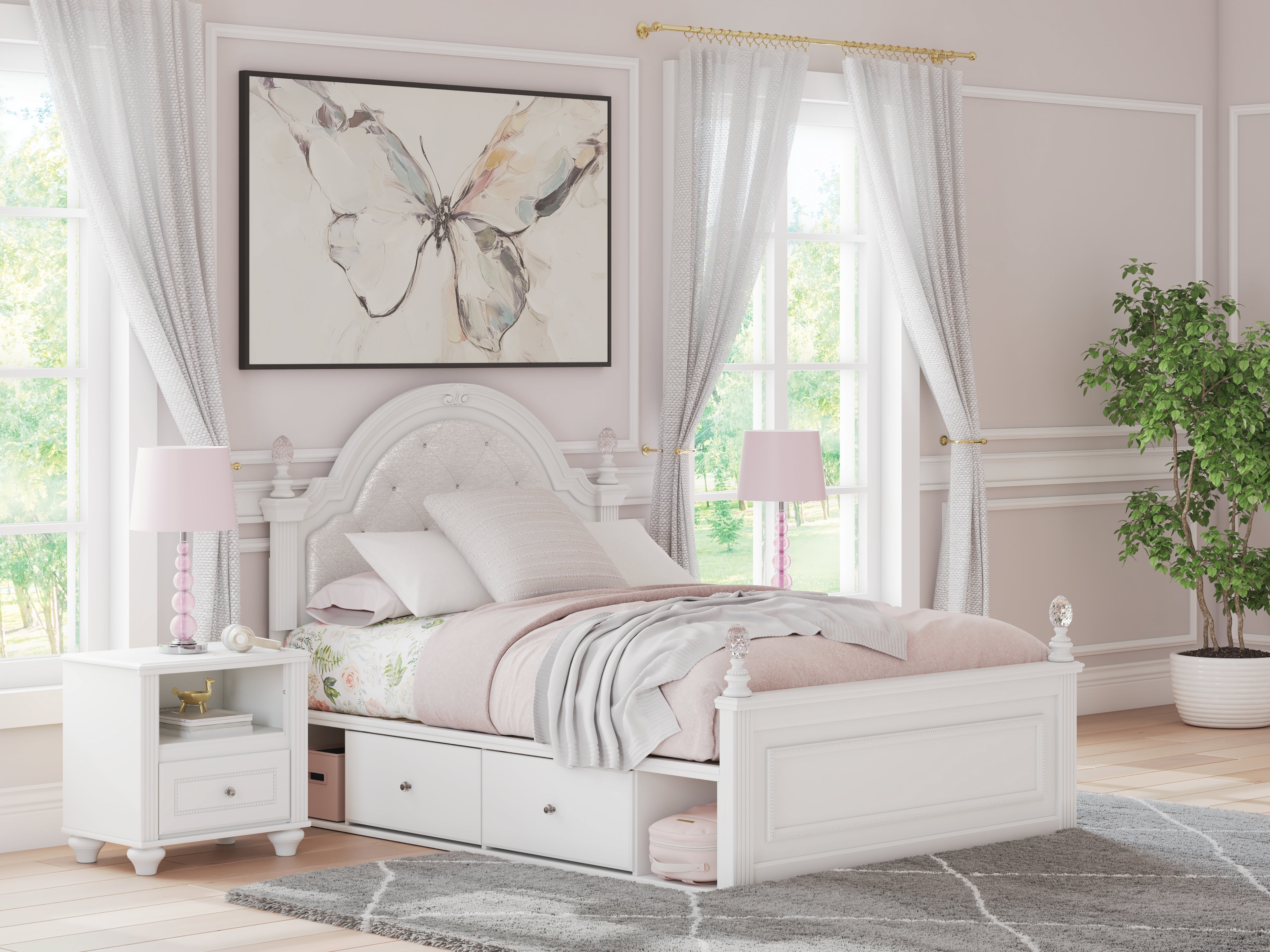 A2Z Furniture - Ashley Furniture - Kozlani Bedroom - Full Upholstered Panel Storage Bed / White - PCB1819B10