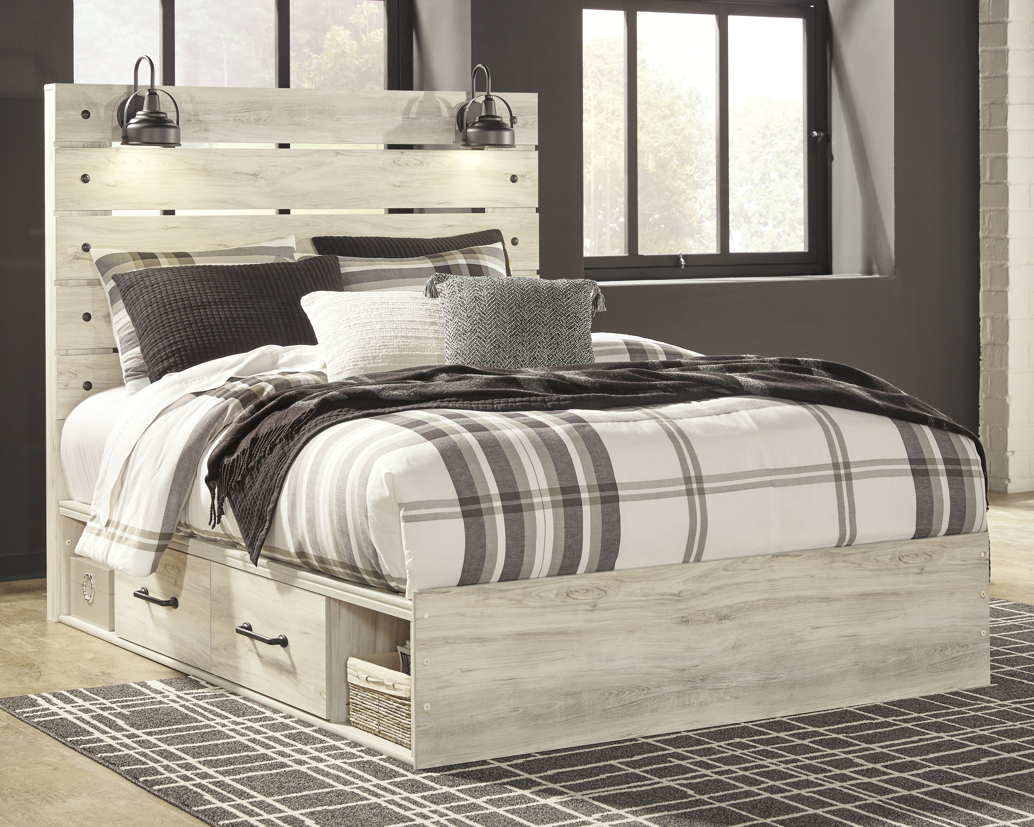 A2Z Furniture - Ashley Furniture - Cambeck Bedroom - Queen Panel Bed with 2 Storage Drawers / Whitewash - B192B17