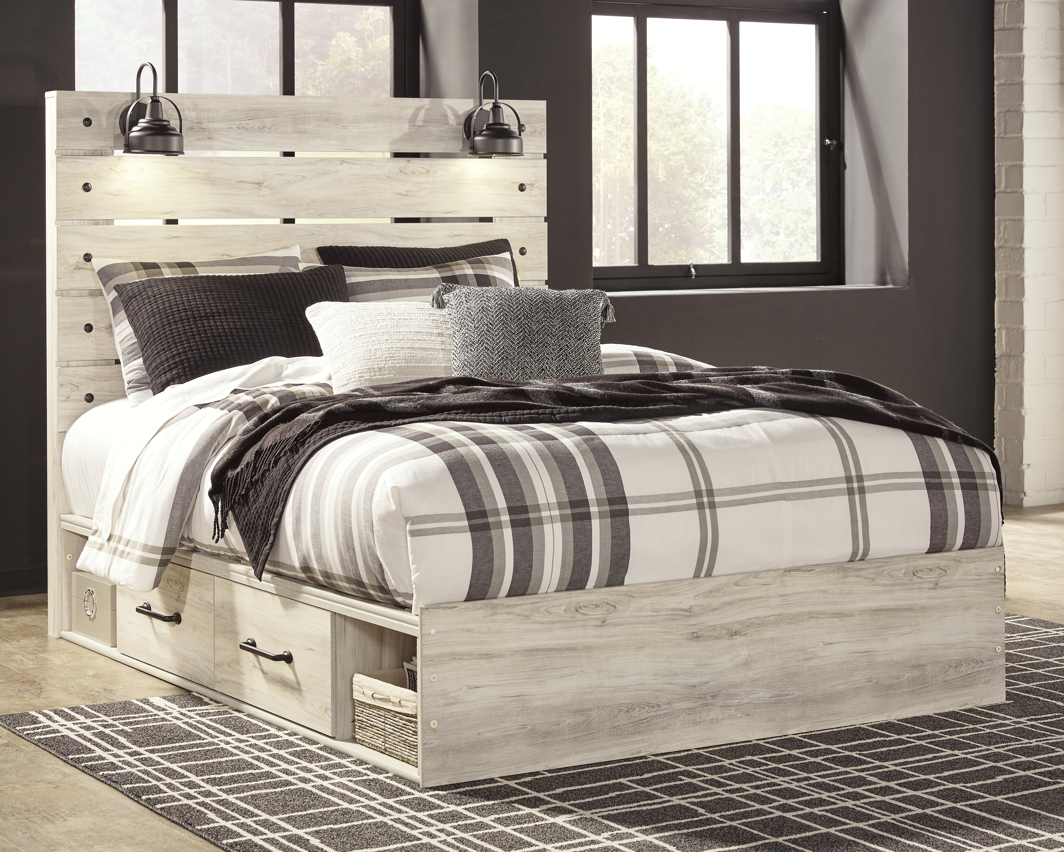 A2Z Furniture - Ashley Furniture - Cambeck Bedroom - Queen Panel Bed with 4 Storage Drawers / Whitewash - B192B24