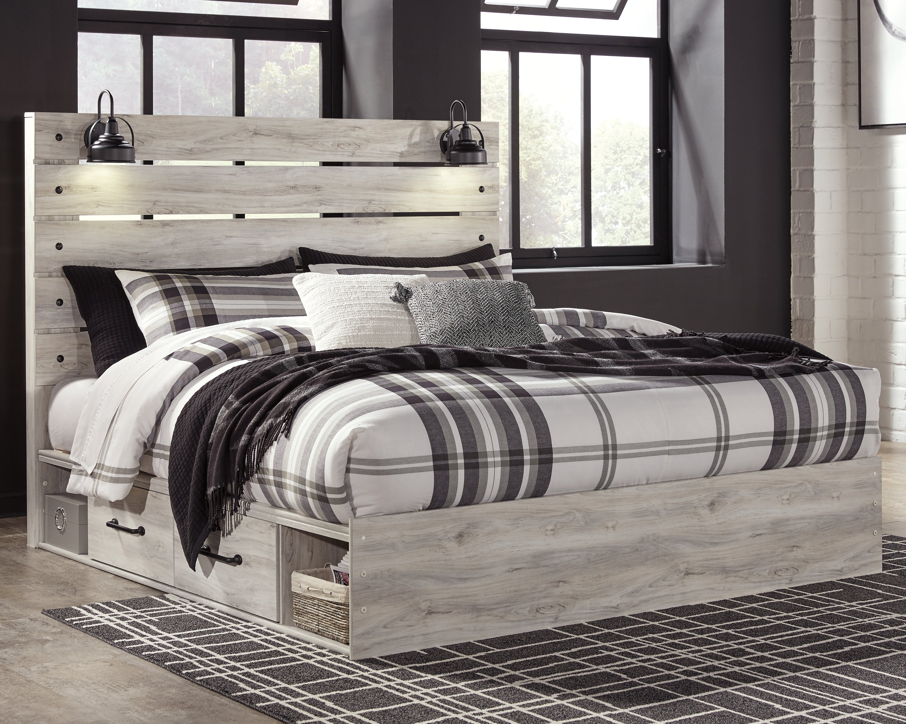 A2Z Furniture - Ashley Furniture - Cambeck Bedroom - King Panel Bed with 4 Storage Drawers / Whitewash - B192B27
