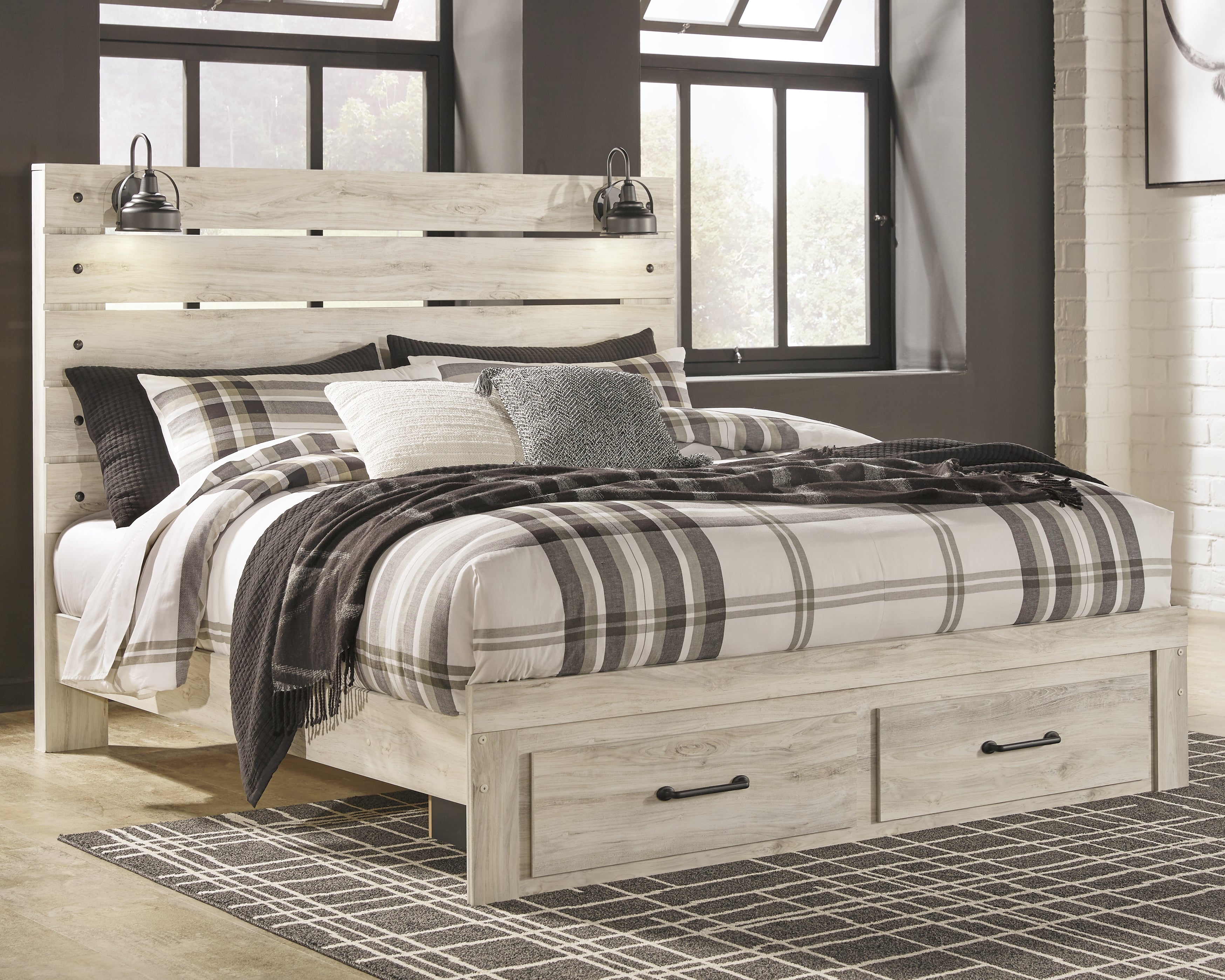 A2Z Furniture - Ashley Furniture - Cambeck Bedroom - King Panel Bed with 2 Storage Drawers / Whitewash - B192B31