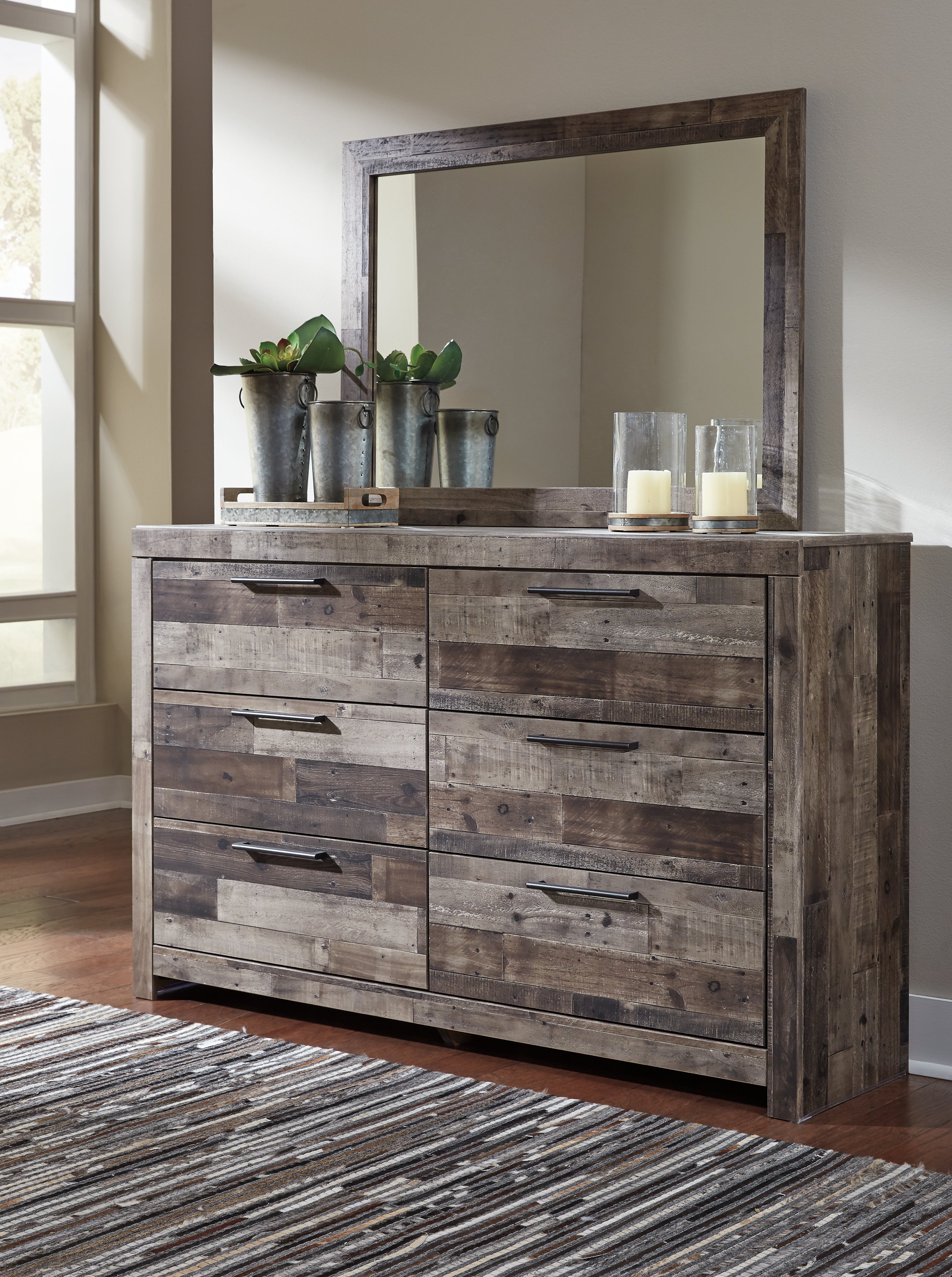 A2Z Furniture - Ashley Furniture - Derekson Bedroom - Dresser and Mirror / Multi Gray - B200B1