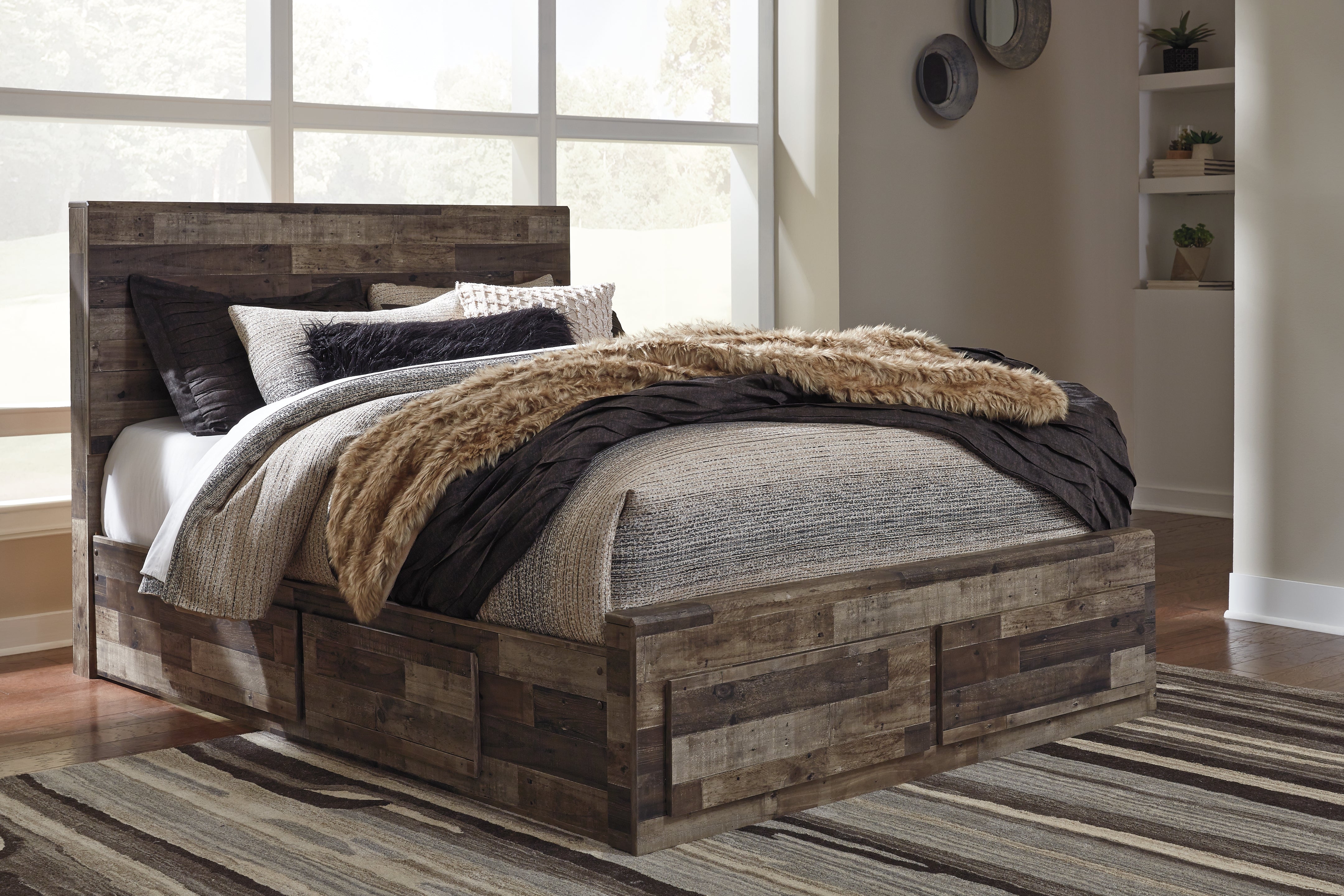A2Z Furniture - Ashley Furniture - Derekson Bedroom - Queen Panel Bed with 6 Storage Drawers / Multi Gray - B200B8