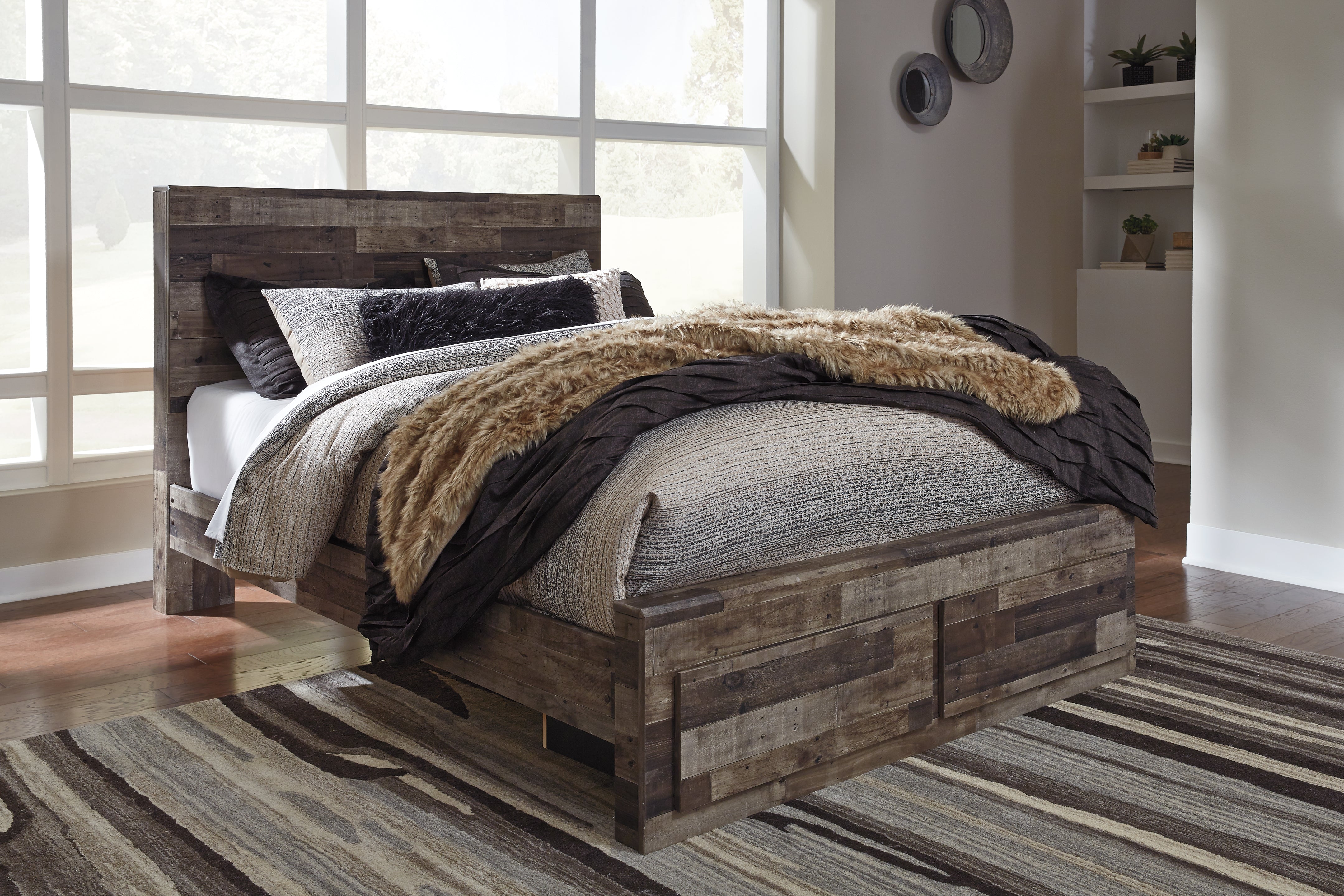 A2Z Furniture - Ashley Furniture - Derekson Bedroom - Queen Panel Bed with 2 Storage Drawers / Multi Gray - B200B13