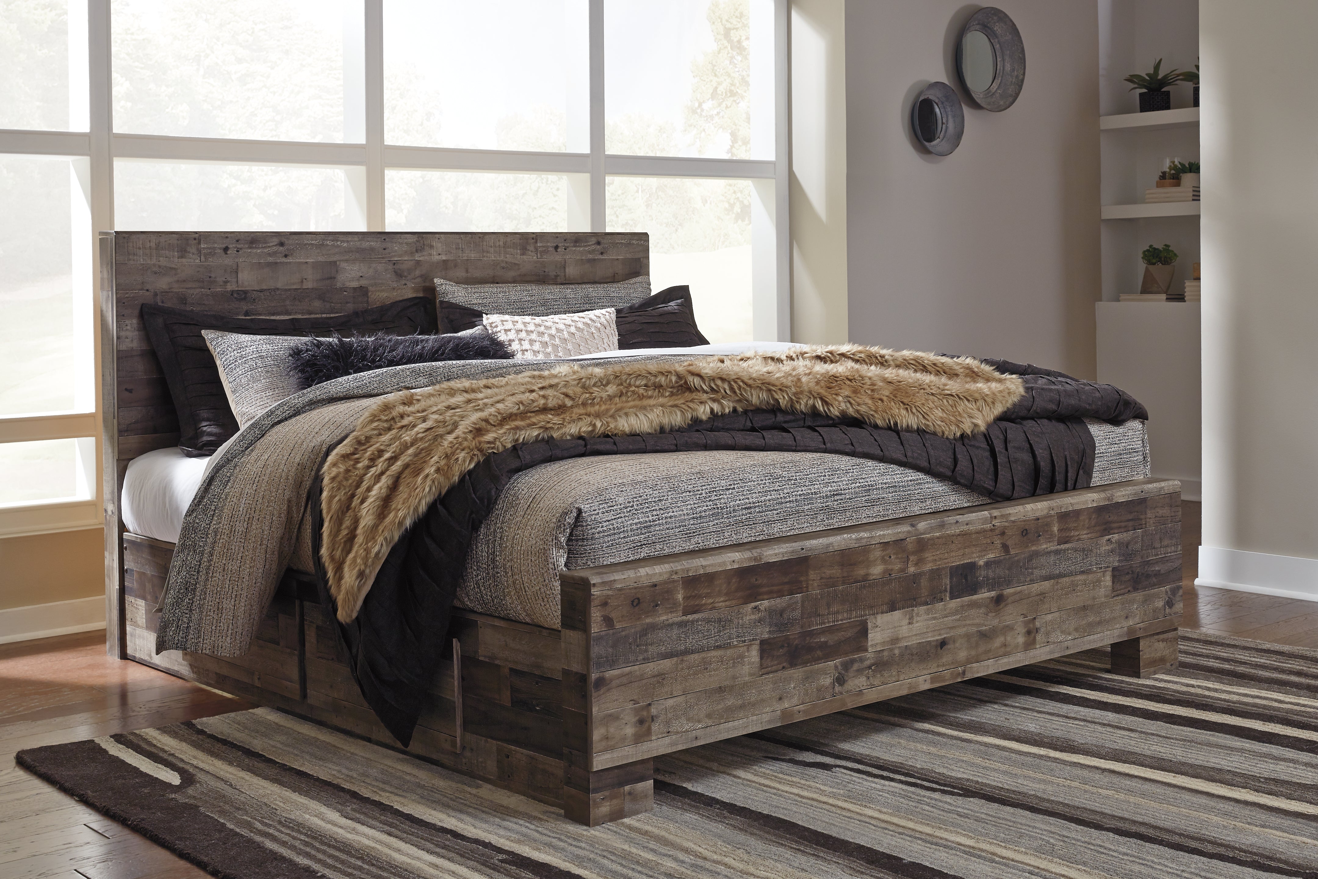 A2Z Furniture - Ashley Furniture - Derekson Bedroom - King Panel Bed with 2 Side Storage / Multi Gray - B200B44