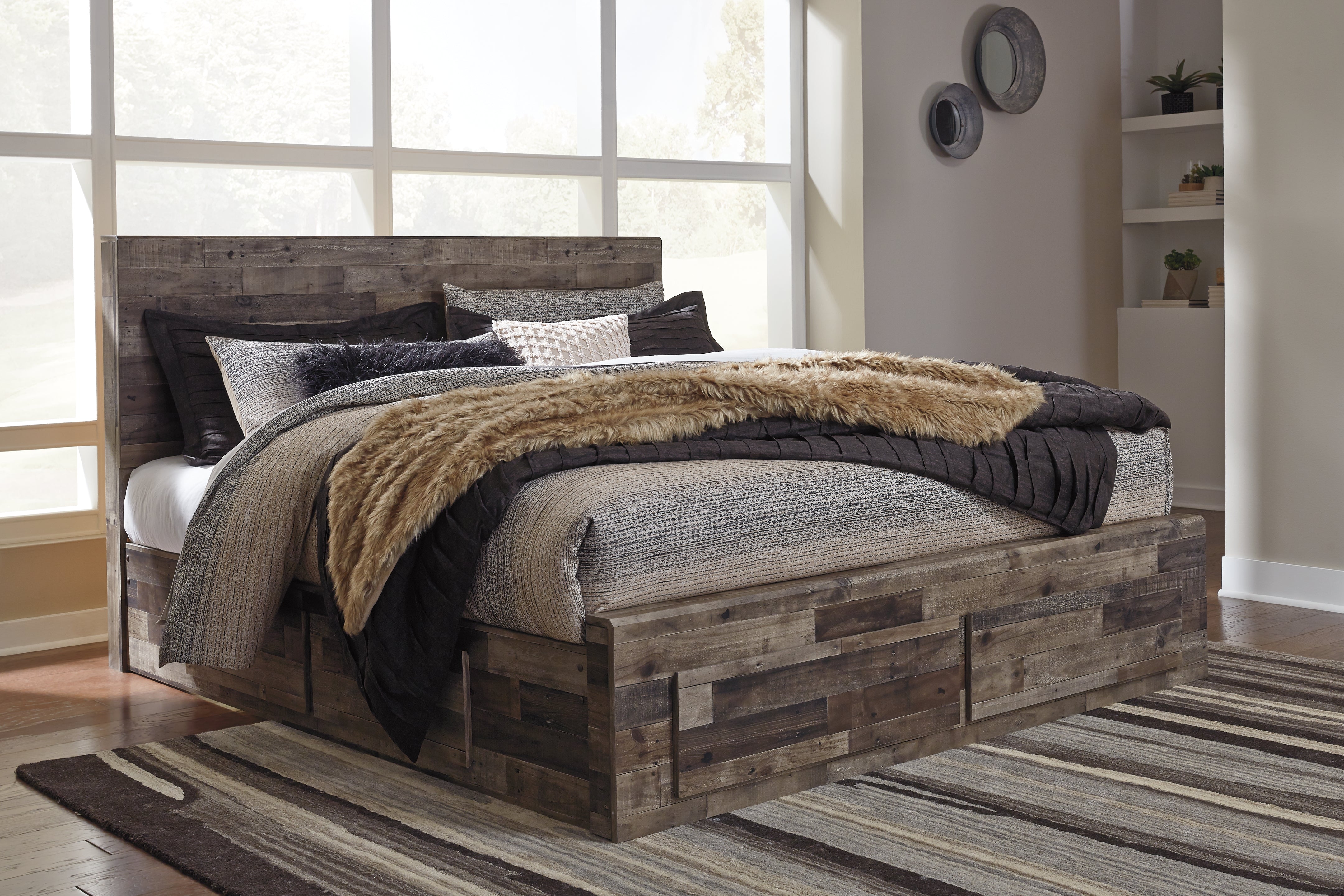 A2Z Furniture - Ashley Furniture - Derekson Bedroom - King Panel Bed with 6 Storage Drawers / Multi Gray - B200B12