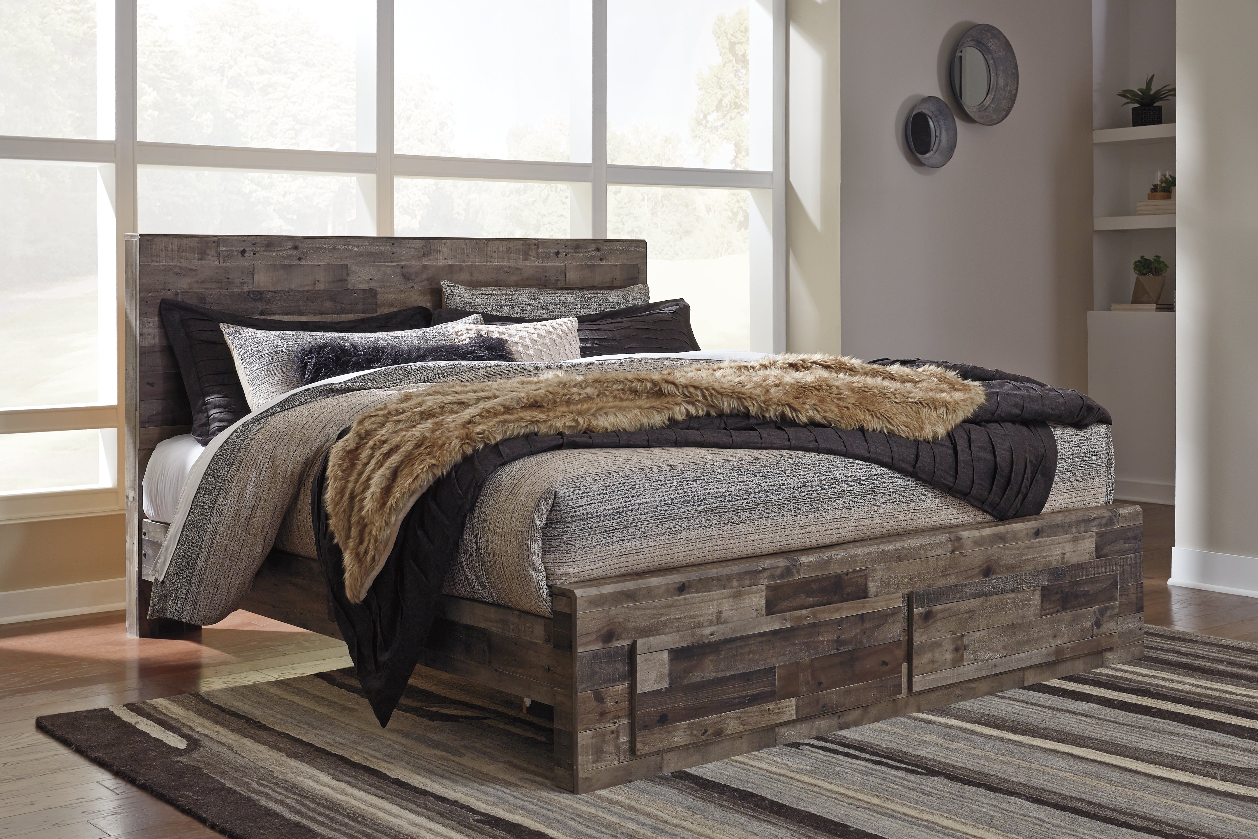 A2Z Furniture - Ashley Furniture - Derekson Bedroom - King Panel Bed with 2 Storage Drawers / Multi Gray - B200B14