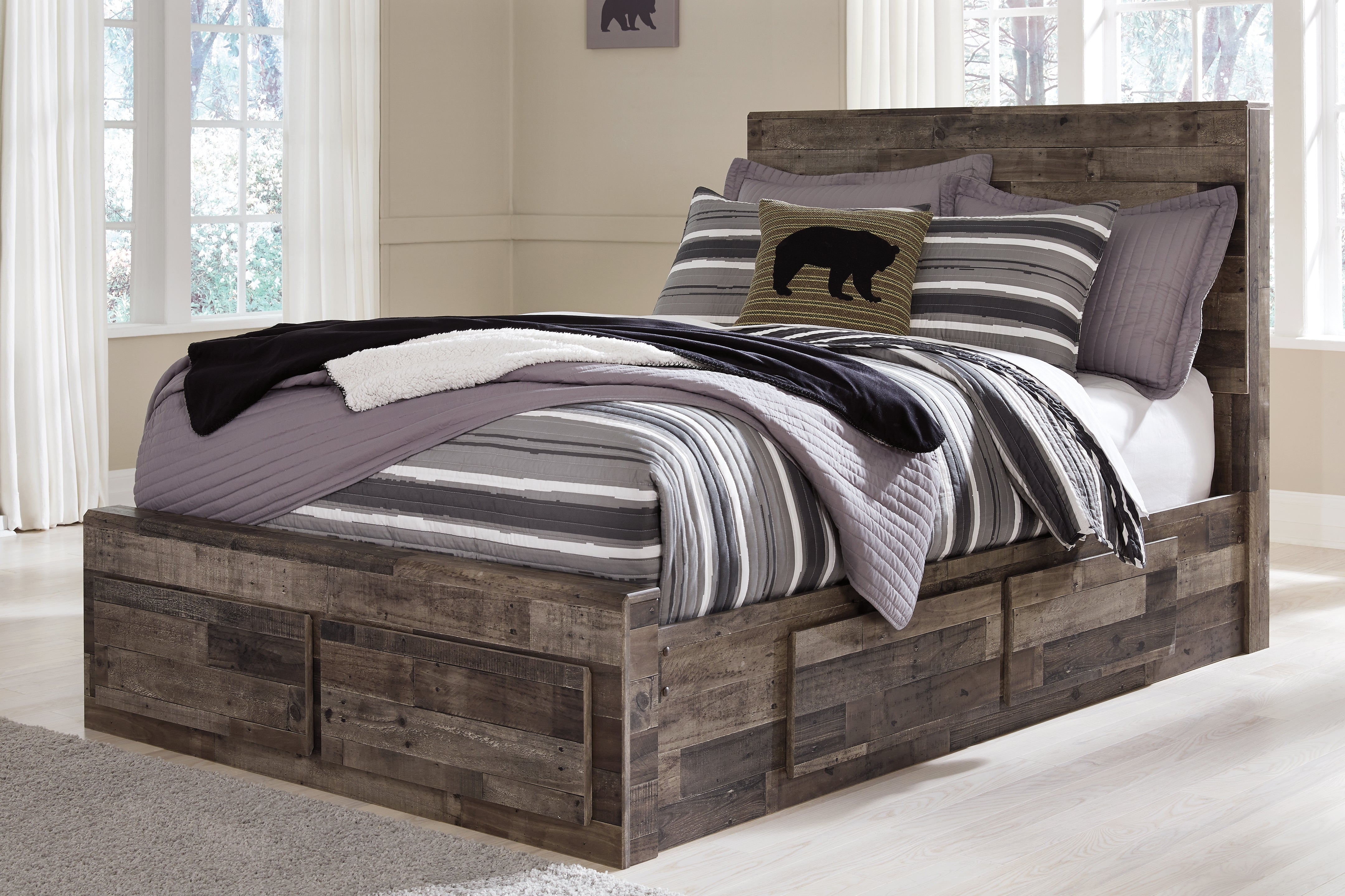 A2Z Furniture - Ashley Furniture - Derekson Bedroom - Full Panel Bed with 6 Storage Drawers / Multi Gray - B200B10