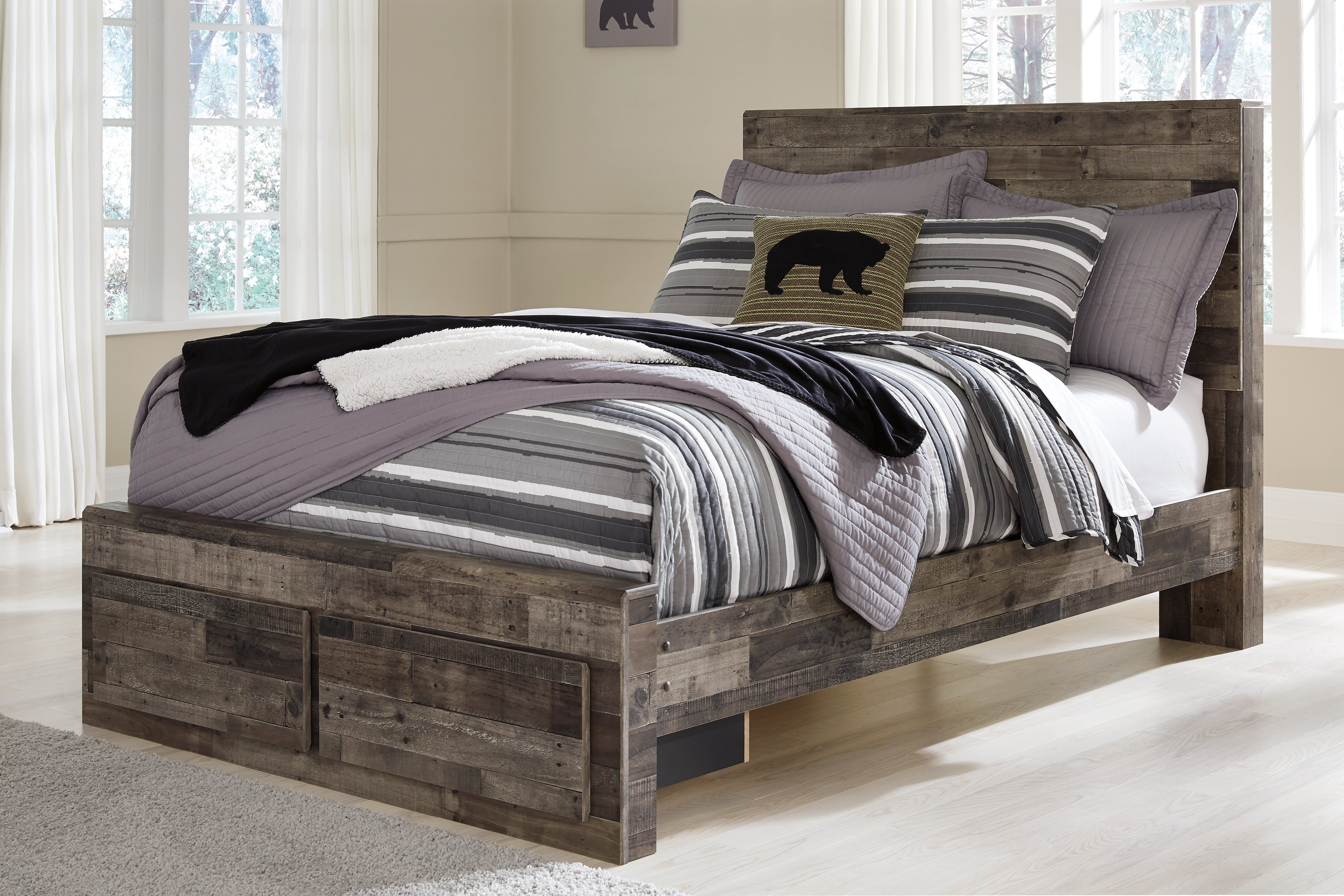 A2Z Furniture - Ashley Furniture - Derekson Bedroom - Full Panel Bed with 2 Storage Drawers / Multi Gray - B200B16